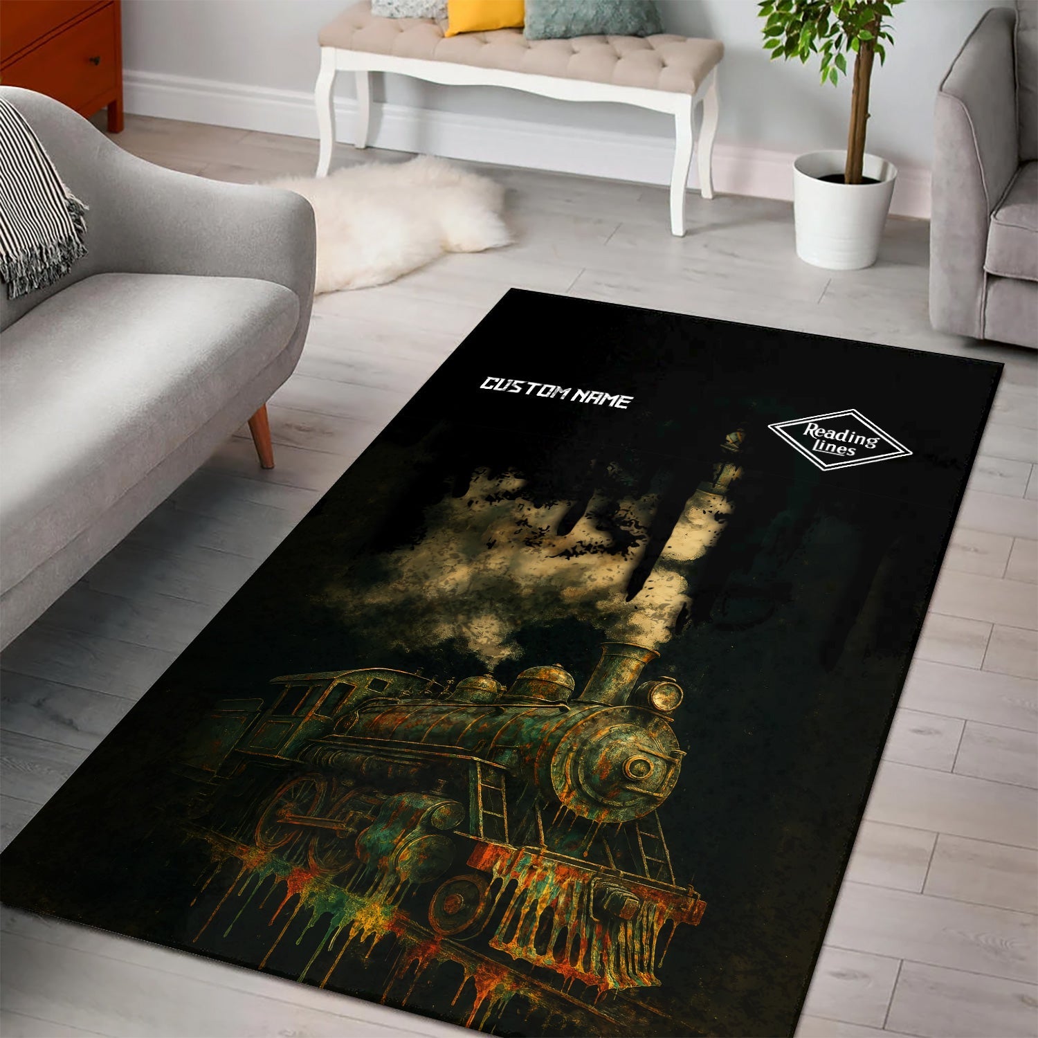 Railspirit Personalized Reading Railroad Area Rug Vintage Train Art Style Rug For Locomotive Fans