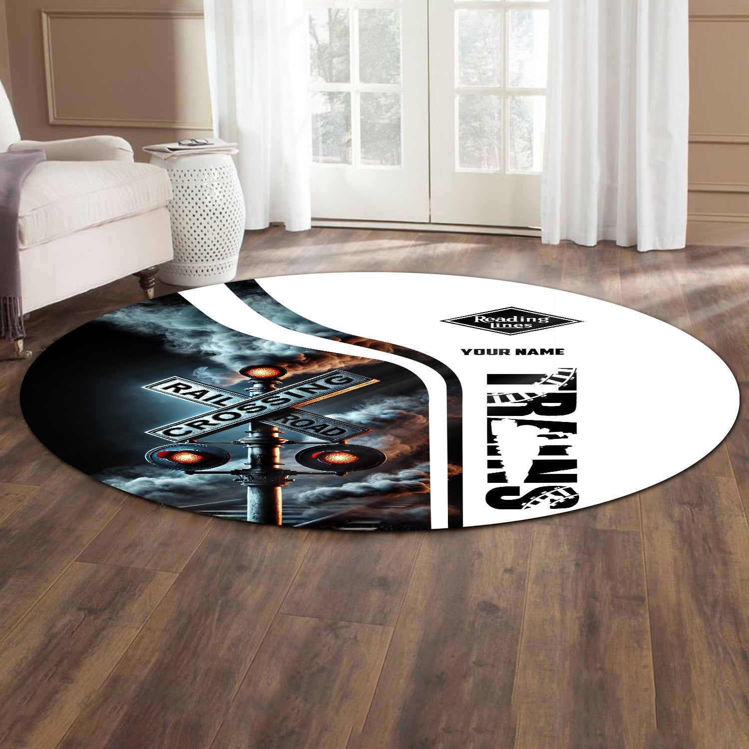 Railspirit Personalized Reading Railroad Round Mat Railroad Crossing Sign Mat All Over Print