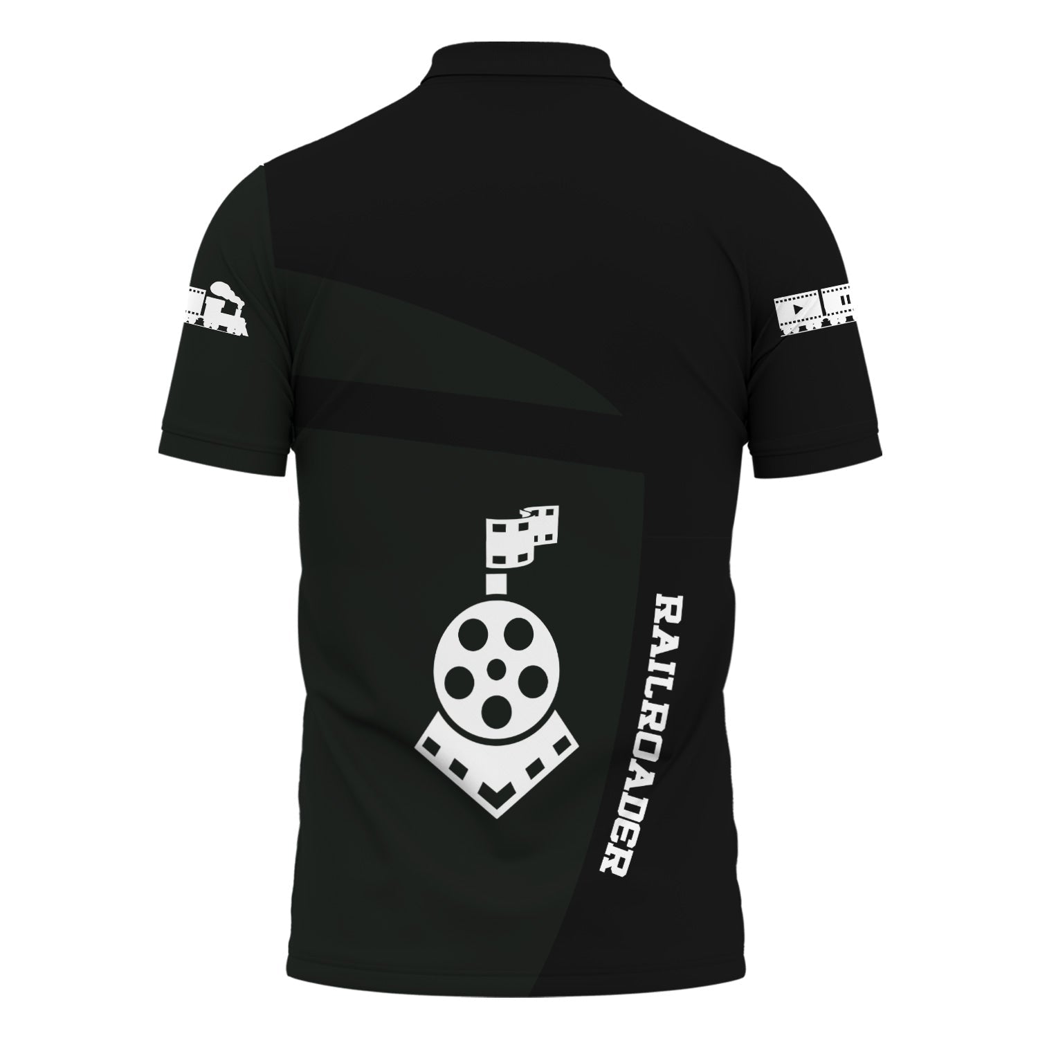 Railspirit Personalized Reading Railroad Polo Shirt All Aboard Steam Train Movie Projector Style Shirt