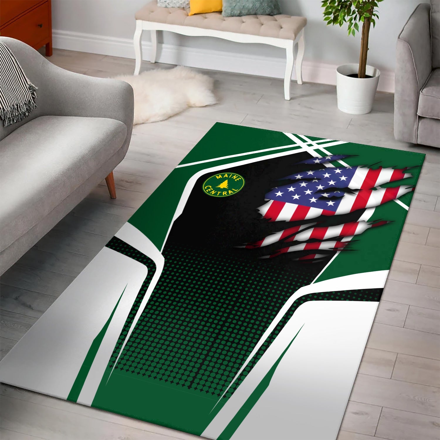 Railspirit Personalized Maine Central Railroad Area Rug American Eagle Vintage Train Rug