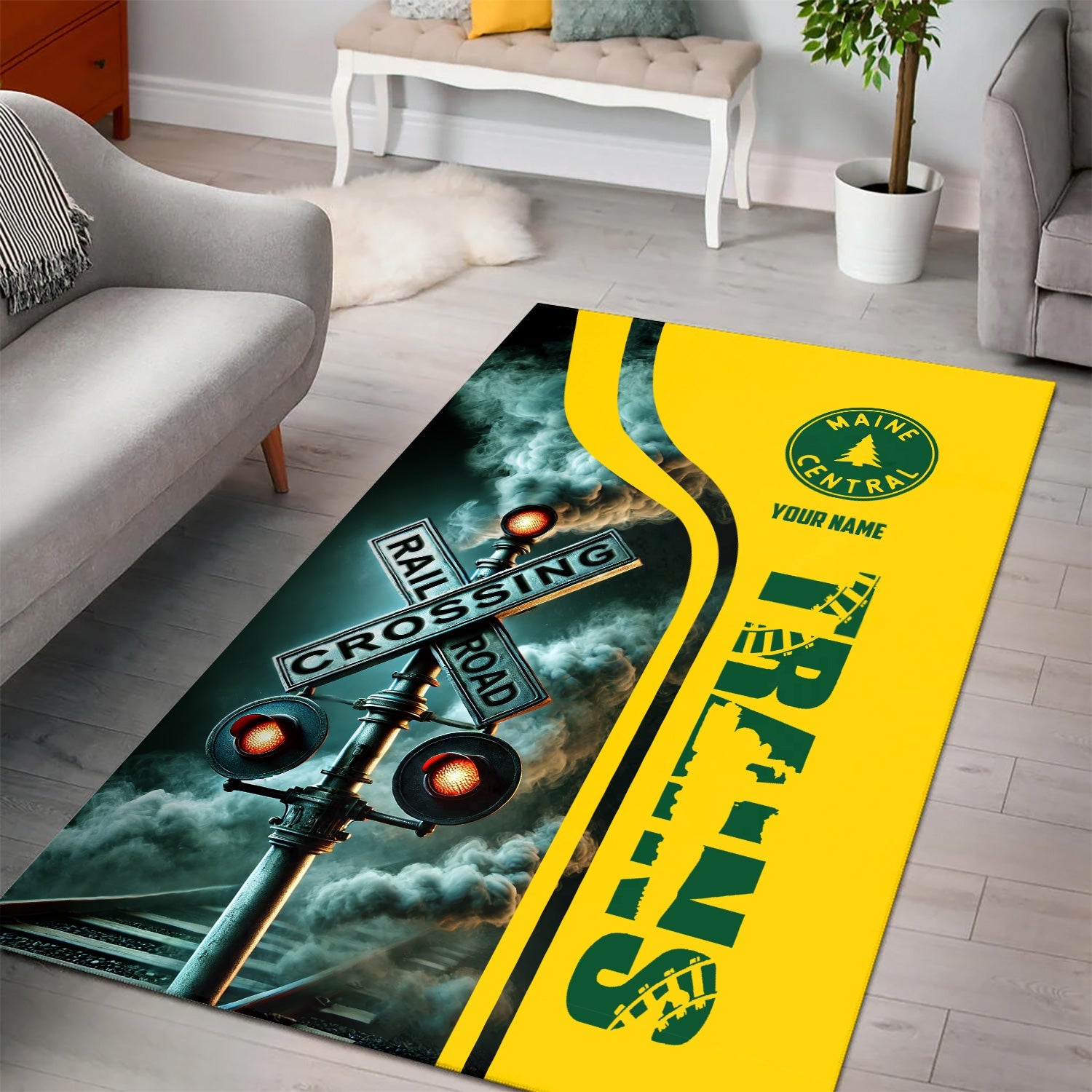 Railspirit Personalized Maine Central Railroad Area Rug Railroad Crossing Sign Rug All Over Print