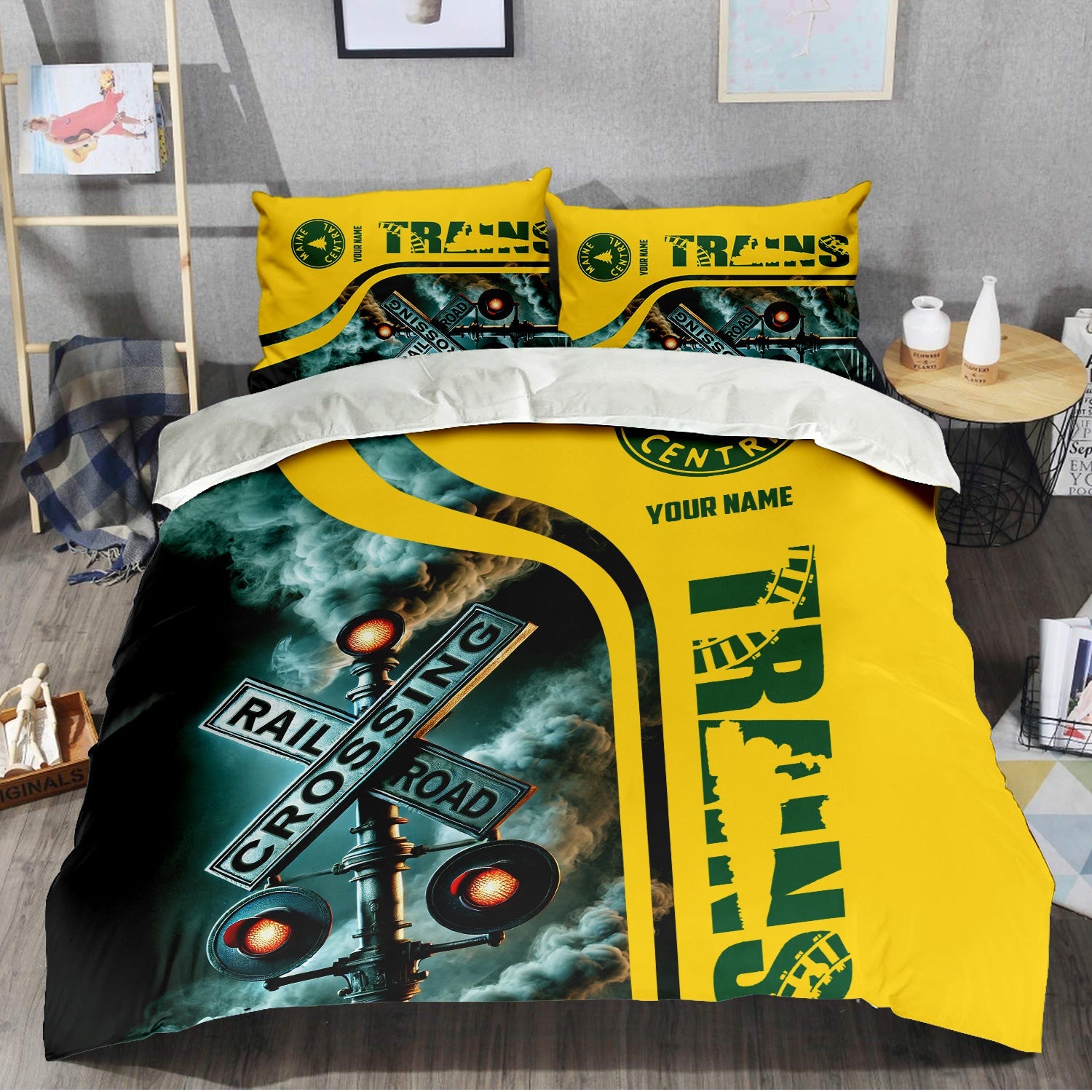 Railspirit Personalized Maine Central Railroad Bedding Set Railroad Crossing Sign Bedding Set All Over Print