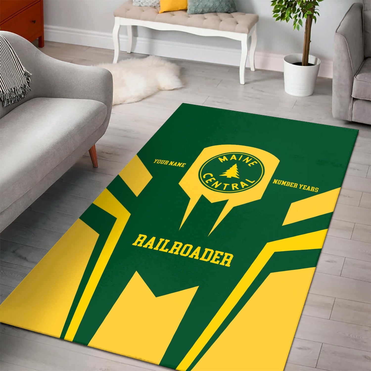Railspirit Personalized Maine Central Railroad Area Rug Custom Year Railroader Rug Gift Idea For Train Lover