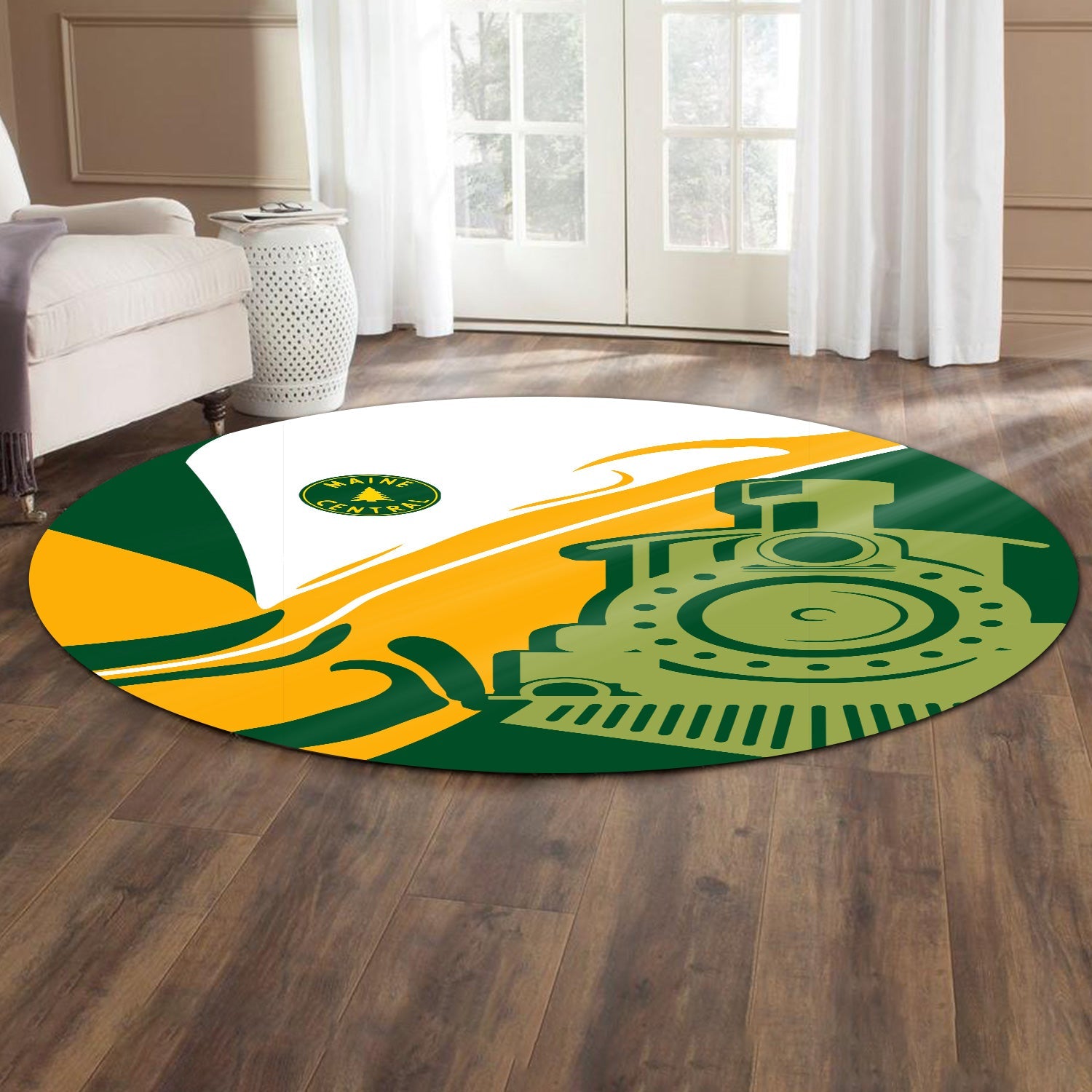 Railspirit Maine Central Railroad Round Mat Flame-Inspired Style Mat Gift Idea For Train Lovers