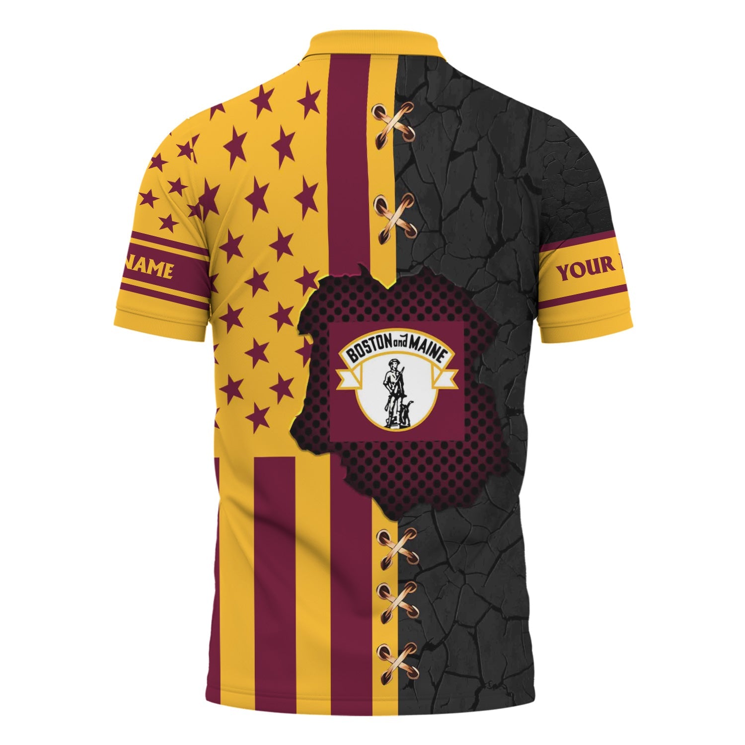 Railspirit Personalized Boston and Maine Railroad Polo Shirt American Flag with Crack Effect Train Shirt