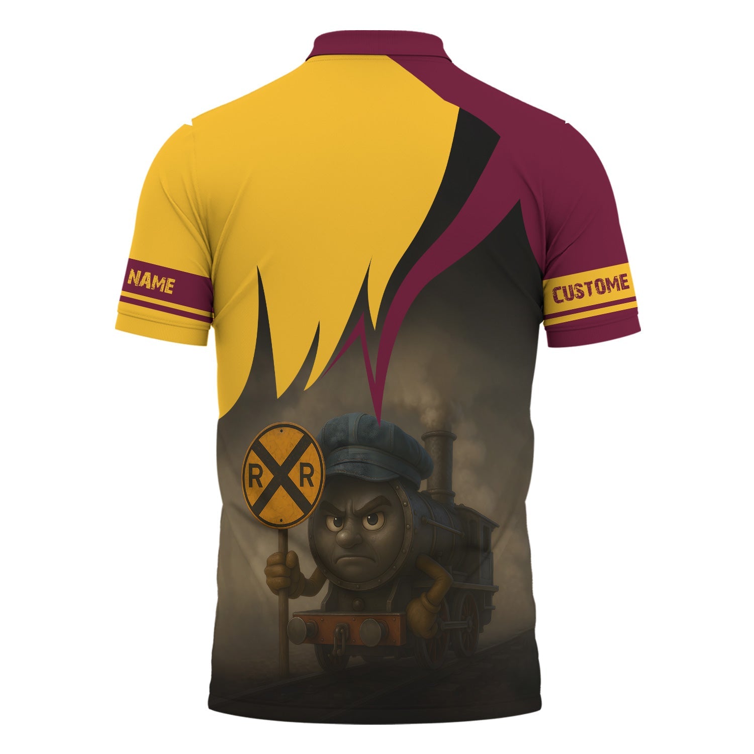 Railspirit Personalized Boston and Maine Railroad Polo Shirt Angry Train Polo Shirt Gift Idea For Train Lover