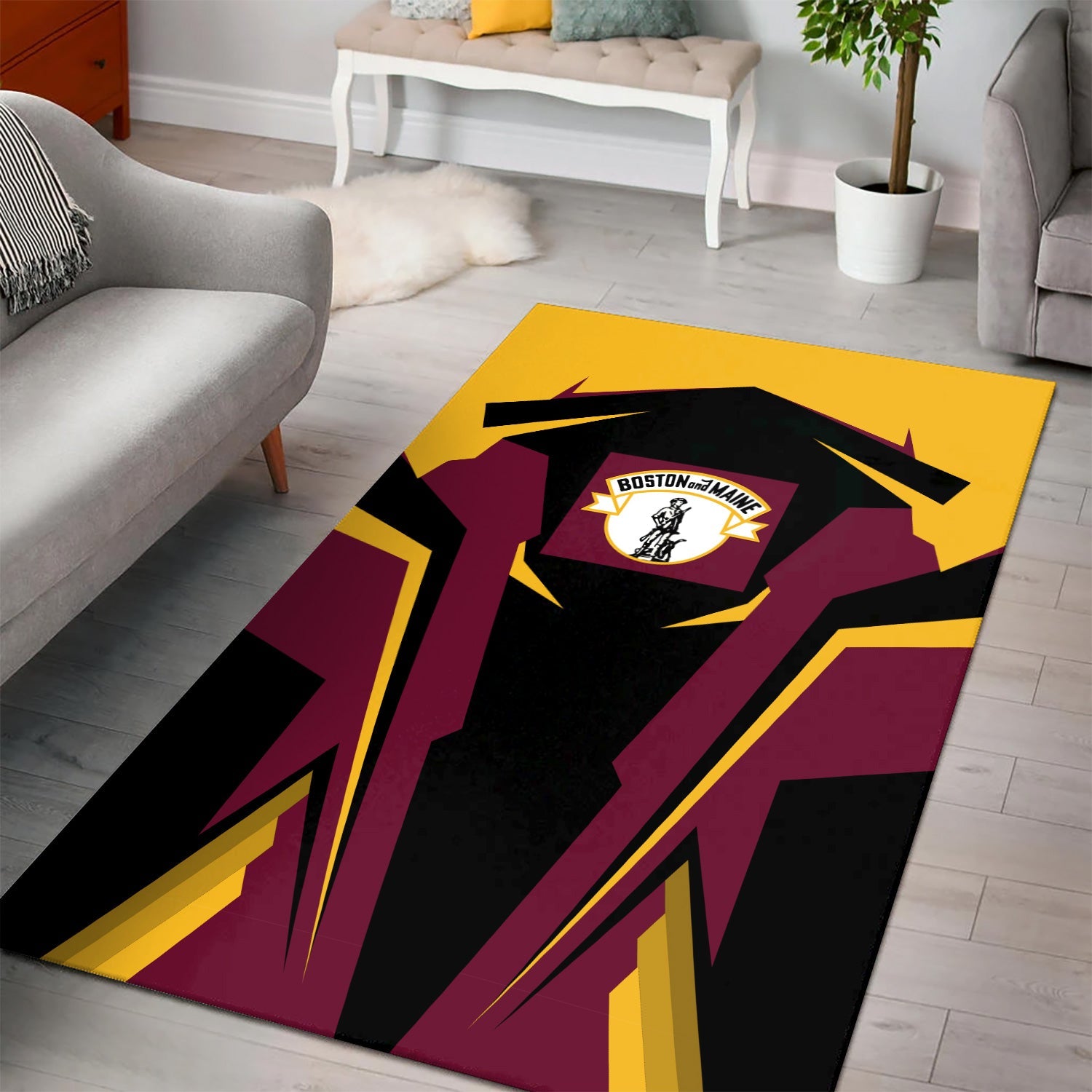 Railspirit Personalized Boston and Maine Railroad Area Rug Strong Line Style  Train Area Rug Gift Idea For Train Lover