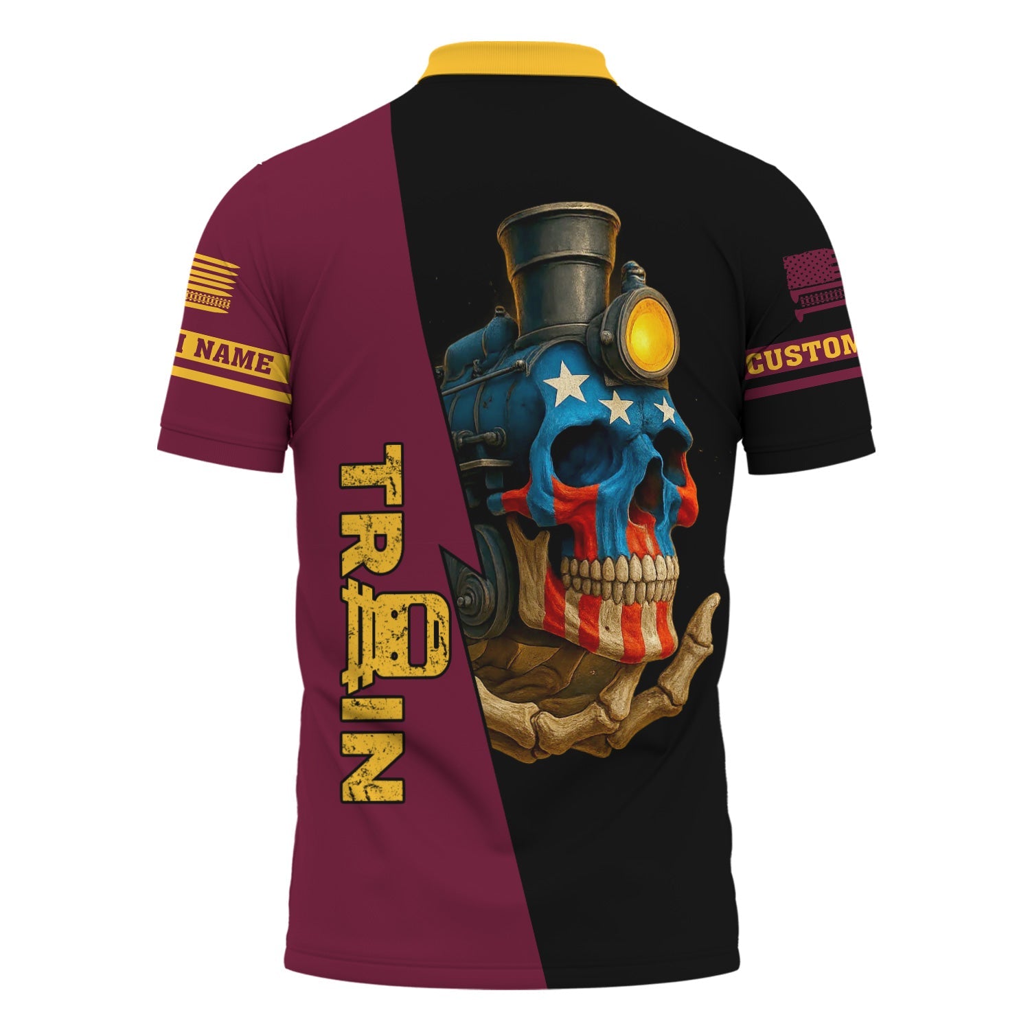 Railspirit Personalized Boston and Maine Railroad Polo Shirt Train Skull American Flag Shirt All Over Print