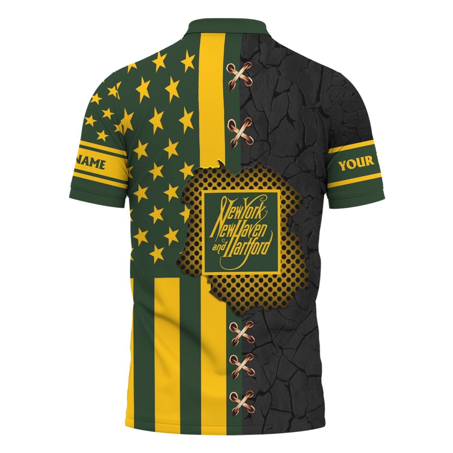 Railspirit Personalized New York, New Haven and Hartford Railroad Polo Shirt American Flag with Crack Effect New Haven Railroad Train Shirt