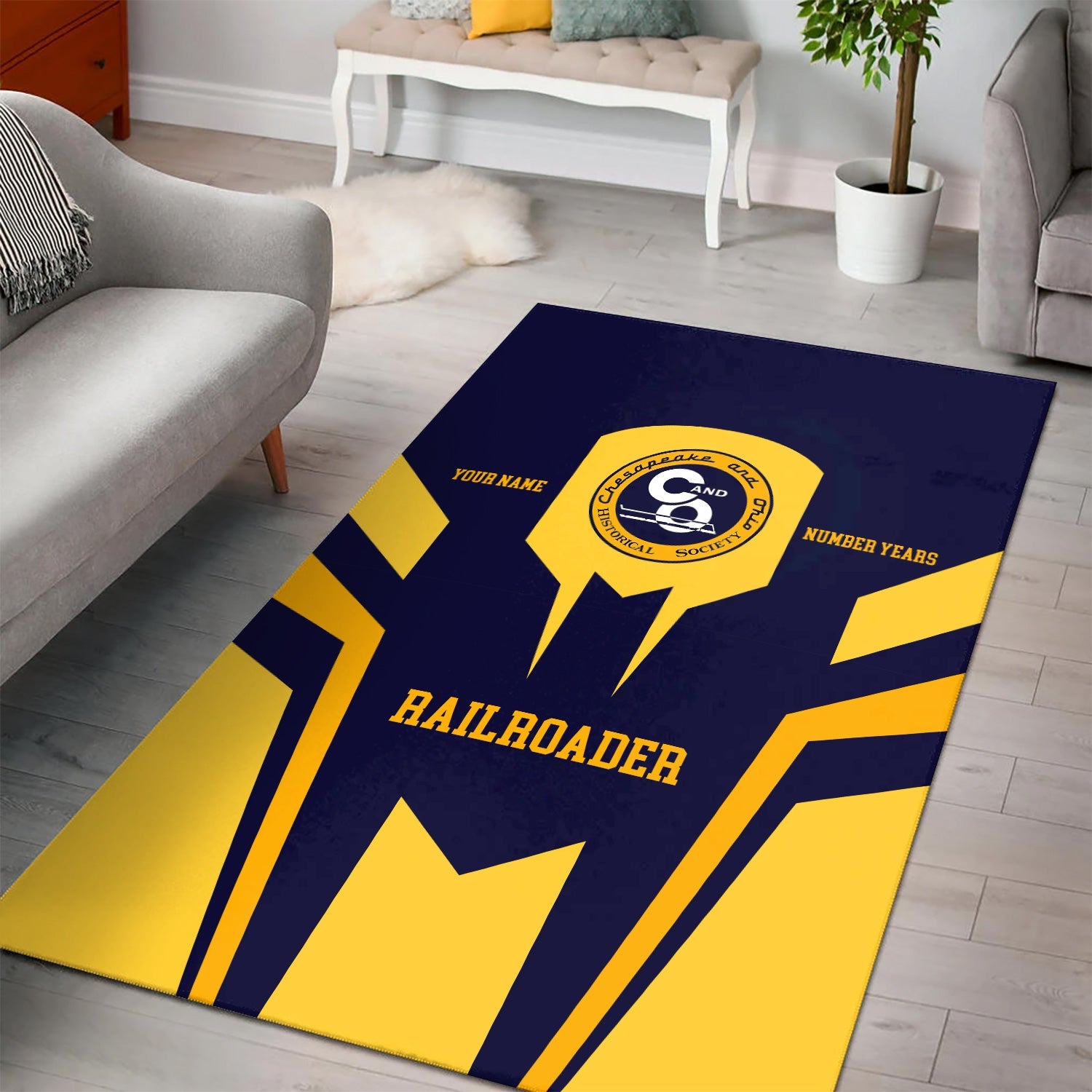 Railspirit Personalized Chesapeake and Ohio Railway Area Rug Custom Year Railroader C&O Rug Gift Idea For Train Lover