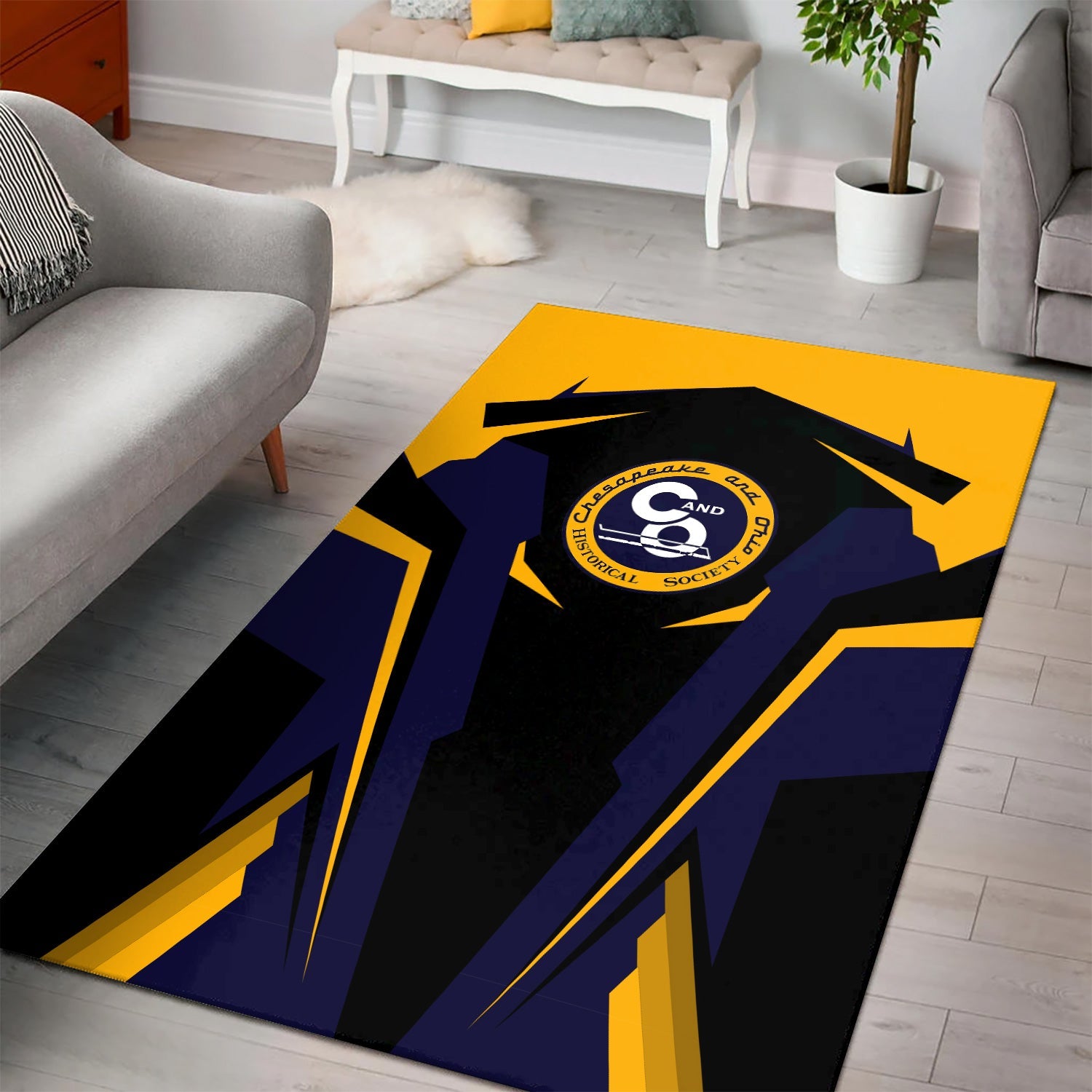 Railspirit Personalized Chesapeake and Ohio Railway Area Rug C&O Strong Line Style  Train Area Rug Gift Idea For Train Lover