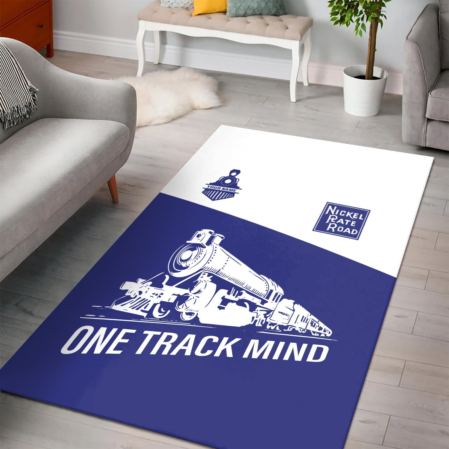 Railspirit Personalized New York, Chicago and St. Louis Railroad Area Rug One Track Mind Nickel Plate Road Train Rug Gift Idea For Train Lover