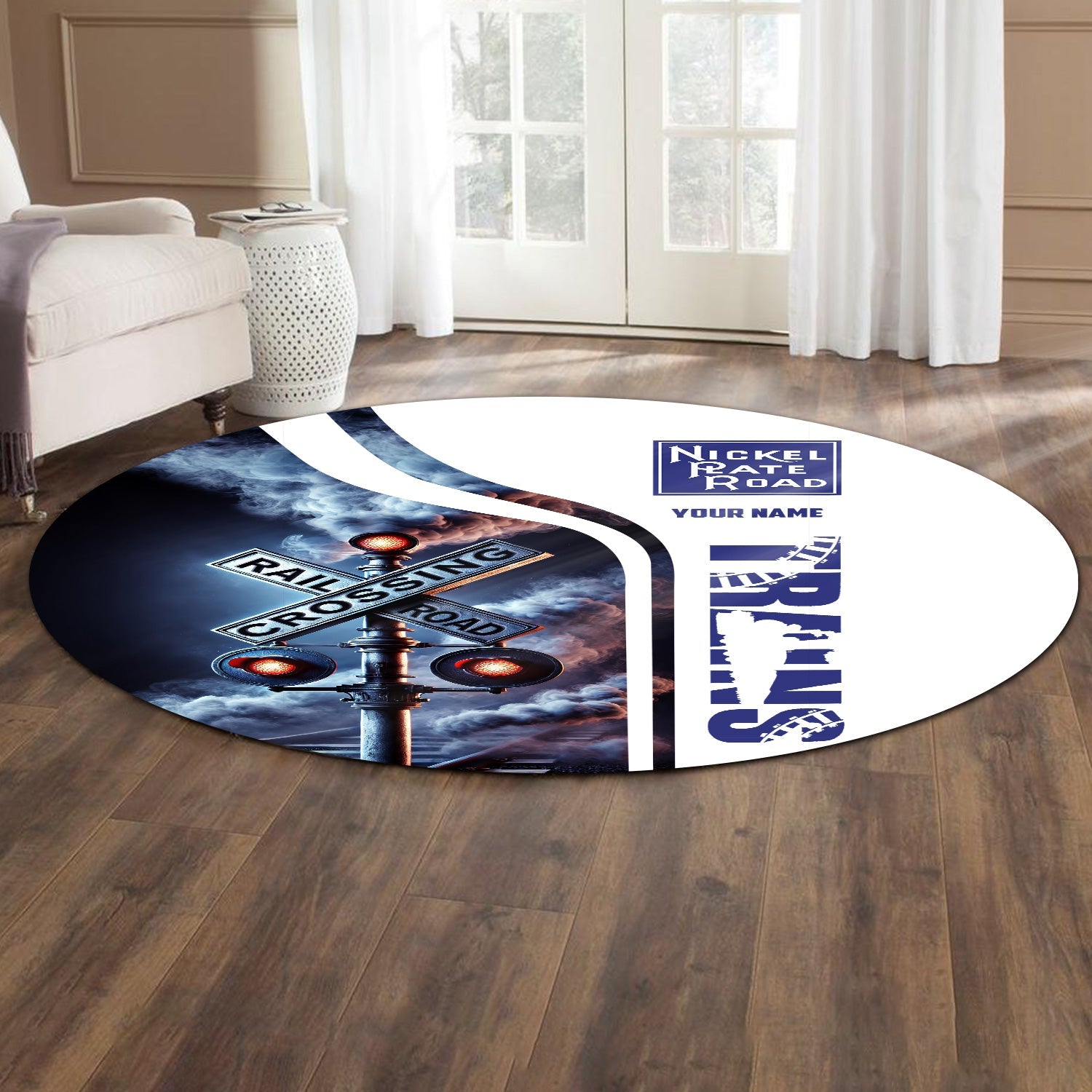 Railspirit Personalized New York, Chicago and St. Louis Railroad Round Mat Railroad Crossing Sign Nickel Plate Road Mat All Over Print