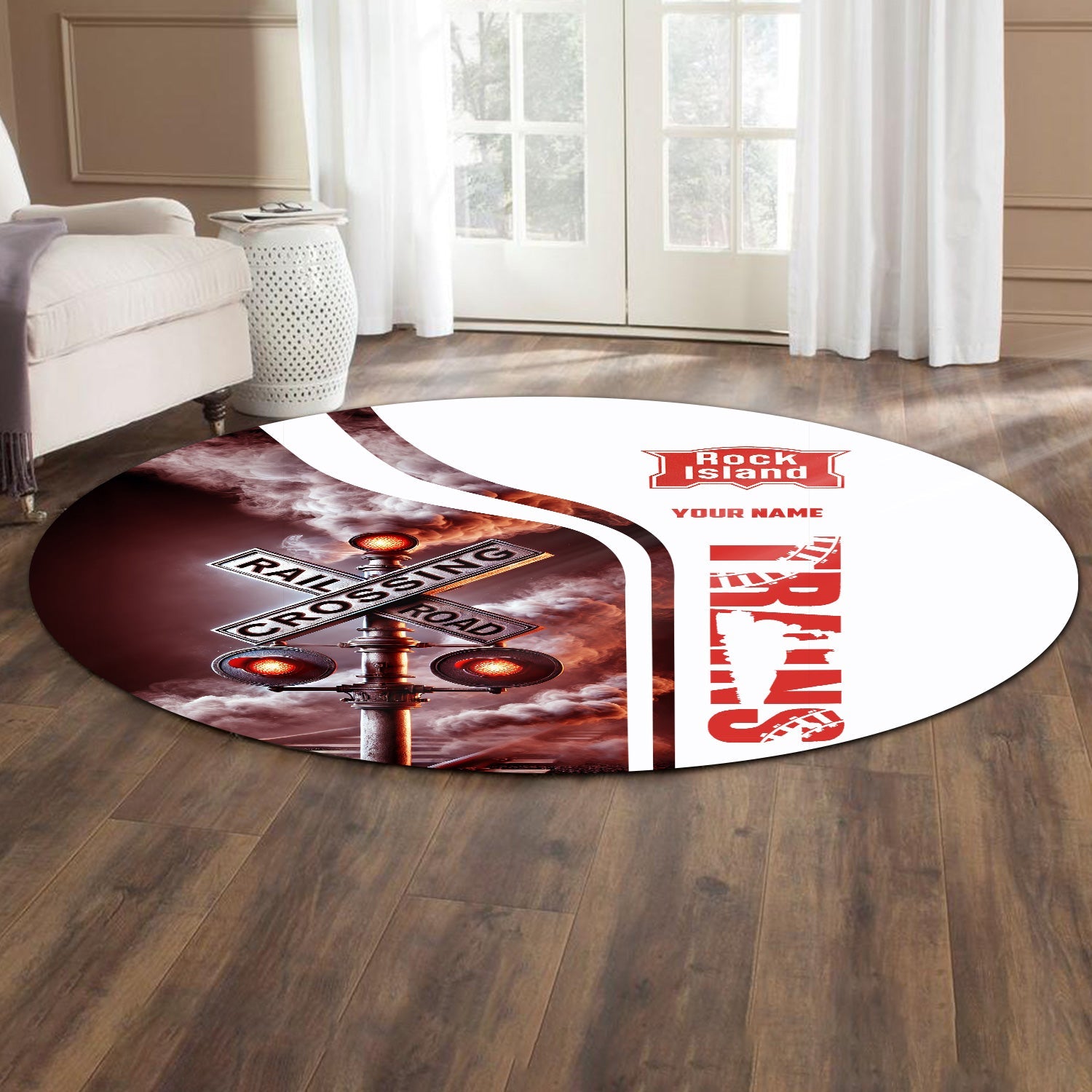 Railspirit Personalized Chicago, Rock Island and Pacific Railroad Round Mat Railroad Crossing Sign Rock Island Railroad Mat All Over Print