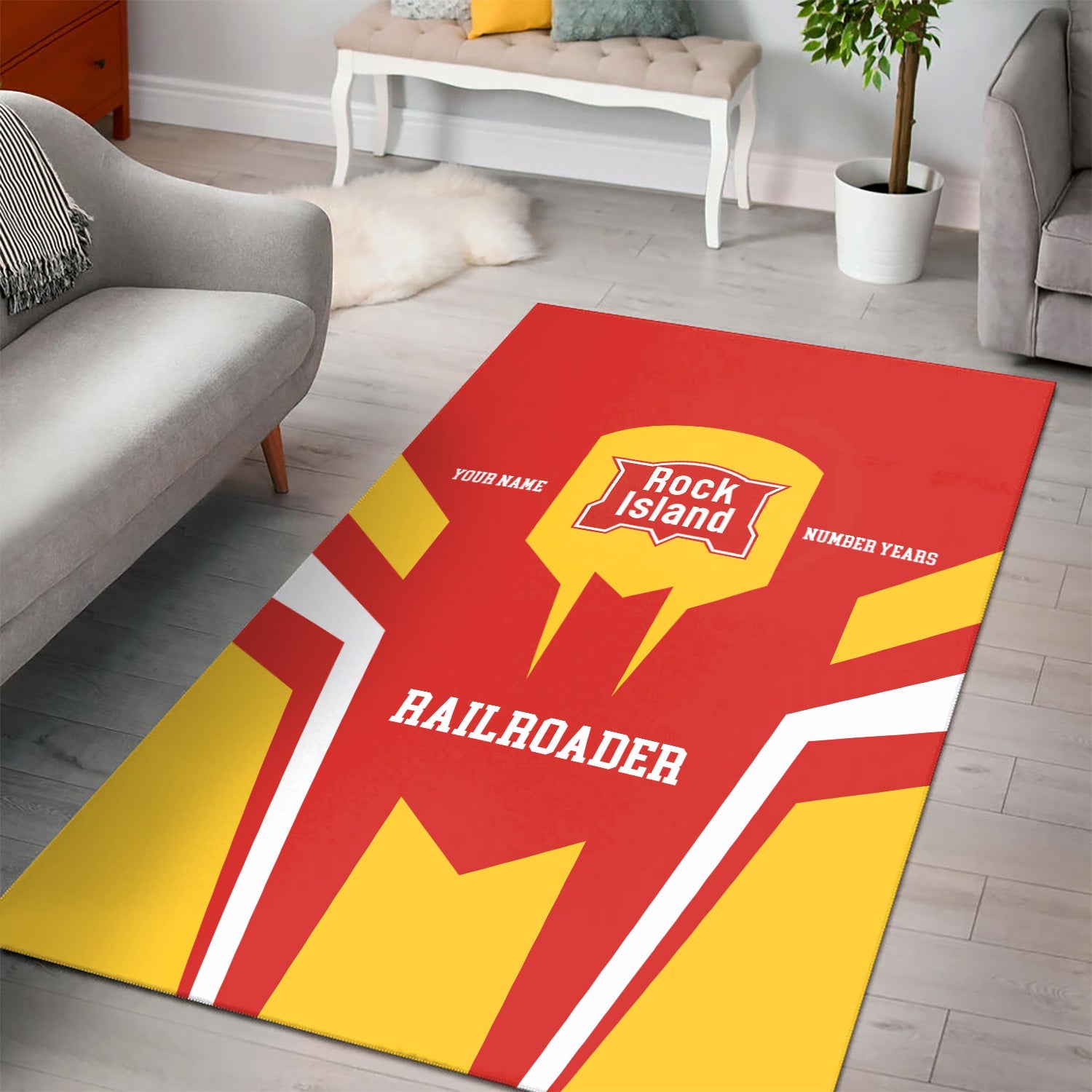Railspirit Personalized Chicago, Rock Island and Pacific Railroad Area Rug Custom Year Railroader Rock Island Railroad Rug