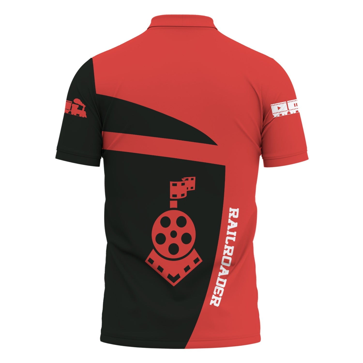 Railspirit Personalized Chicago, Rock Island and Pacific Railroad Polo Shirt All Aboard Steam Train Movie Projector Style Rock Island Railroad Shirt
