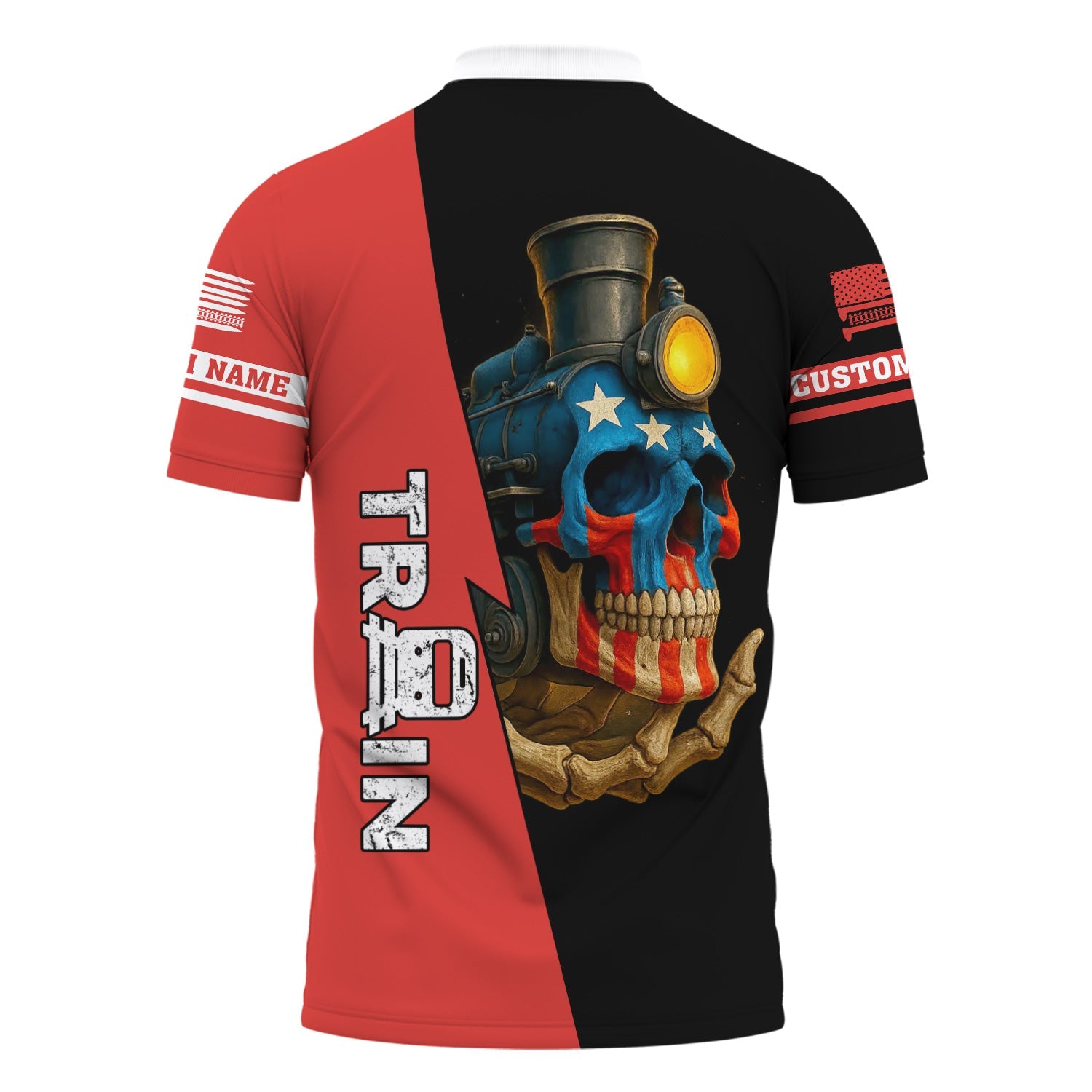 Railspirit Personalized Chicago, Rock Island and Pacific Railroad Polo Shirt Train Skull American Flag Rock Island Railroad Shirt