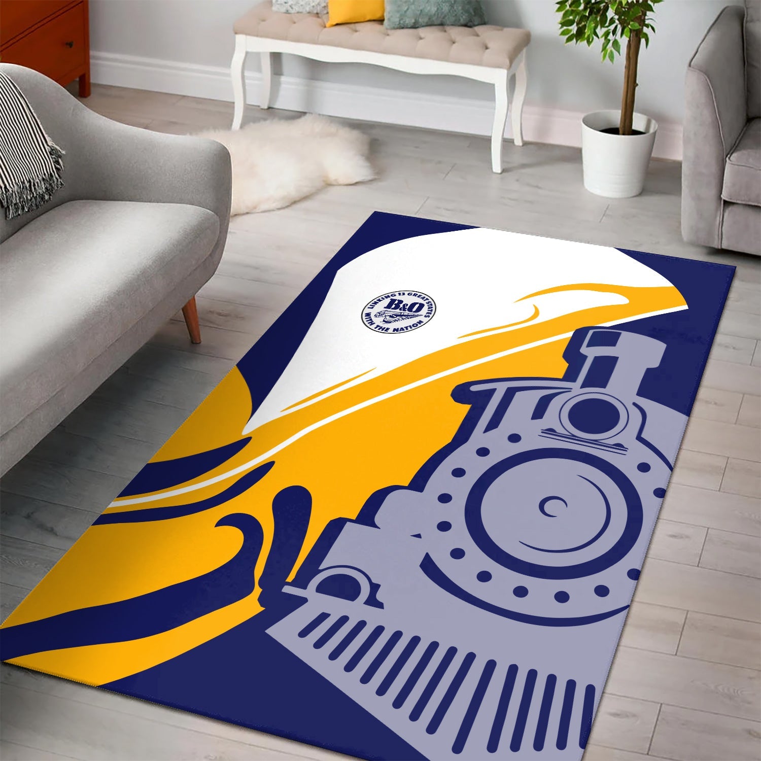 Railspirit B&O Great States Railroad Area Rug Flame-Inspired Style Rug Gift Idea For Train Lovers