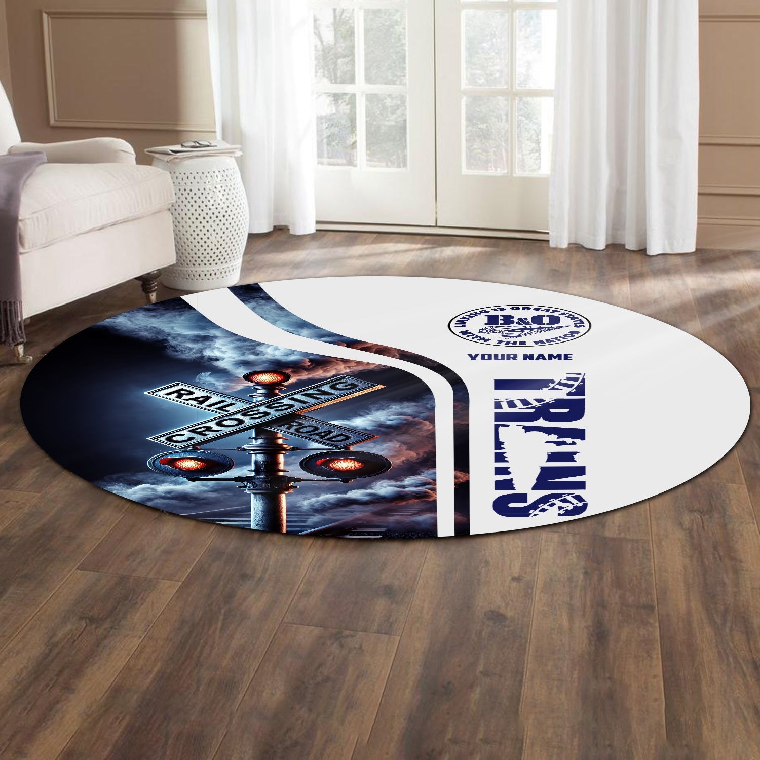 Railspirit Personalized B&O Great States Railroad Round Mat Railroad Crossing Sign Mat All Over Print