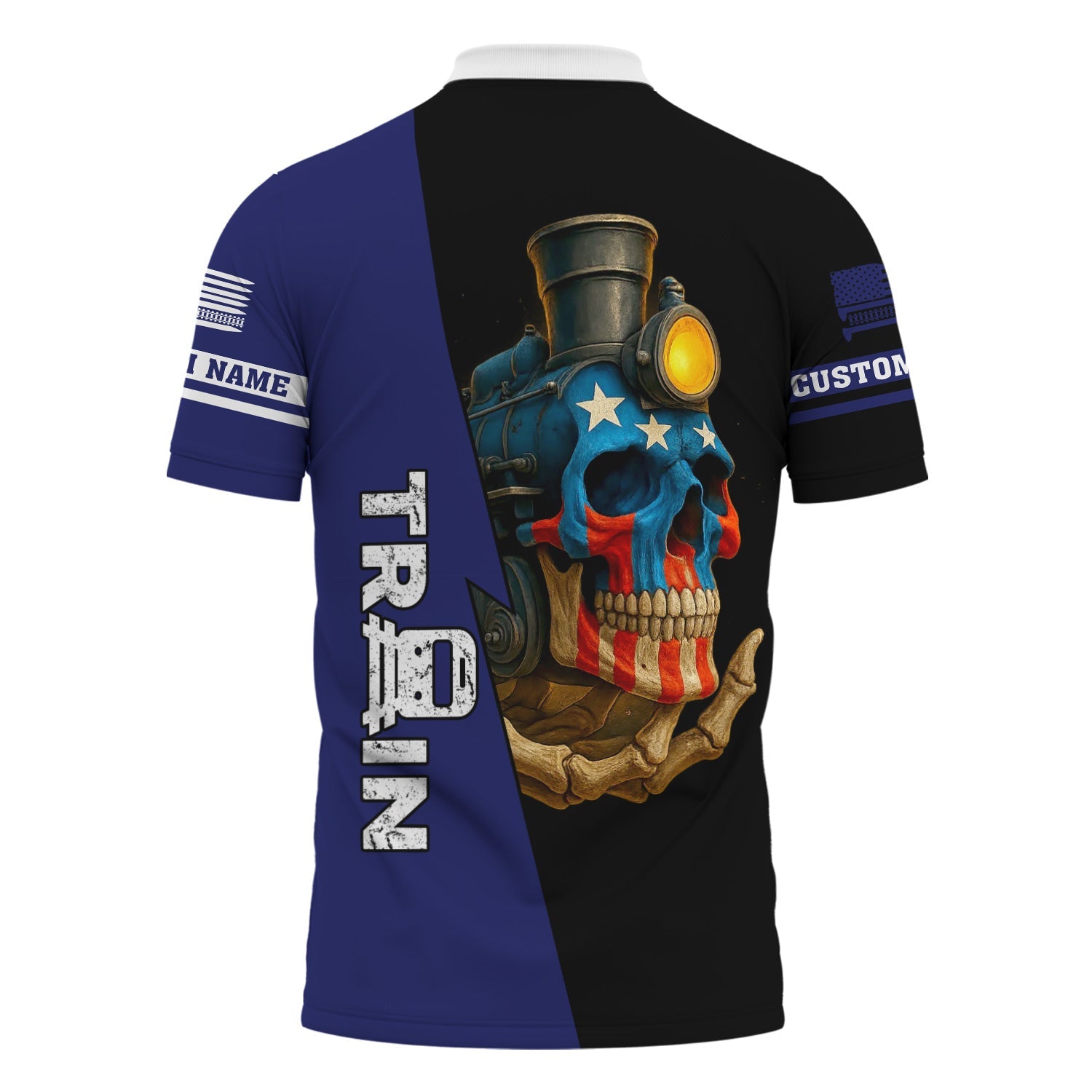 Railspirit Personalized B&O Great States Railroad Polo Shirt Train Skull American Flag Shirt All Over Print