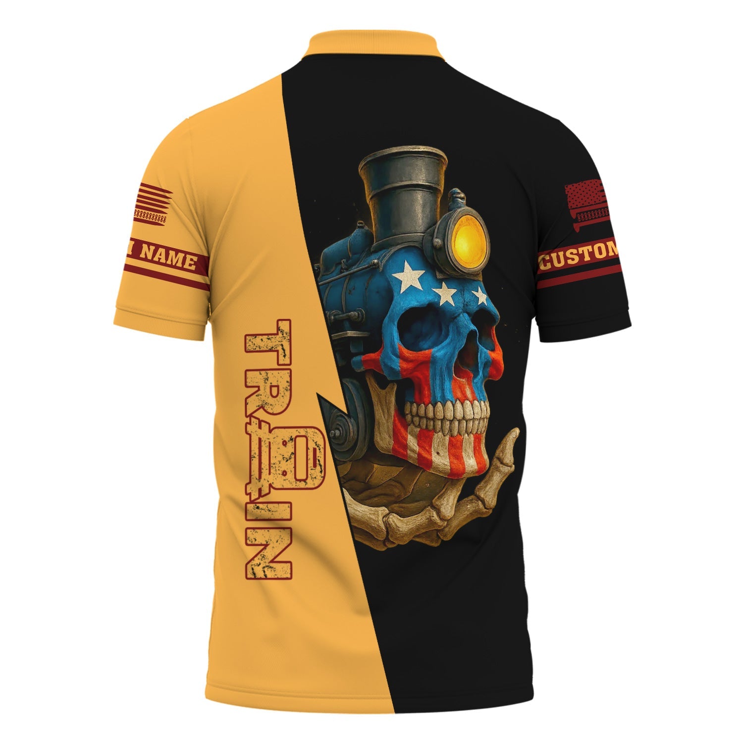 Railspirit Personalized Duluth, Missabe, & Iron Range Railroad Polo Shirt Train Skull American Flag Shirt All Over Print