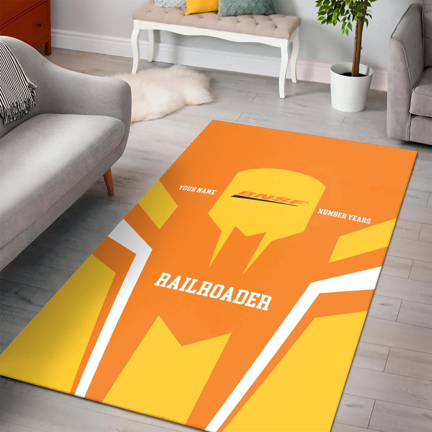 Railspirit Personalized BNSF Railway Area Rug Custom Year Railroader Rug Gift Idea For Train Lover