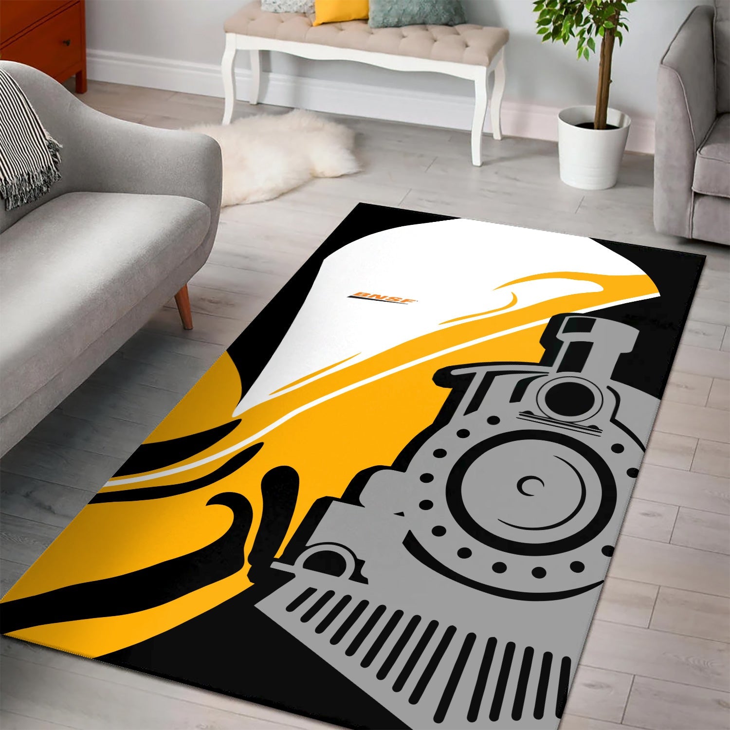 Railspirit BNSF Railway Area Rug Flame-Inspired Style Rug Gift Idea For Train Lovers