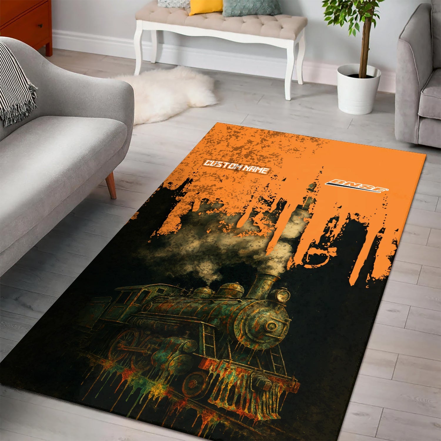 Railspirit Personalized BNSF Railway Area Rug Vintage Train Art Style Rug For Locomotive Fans