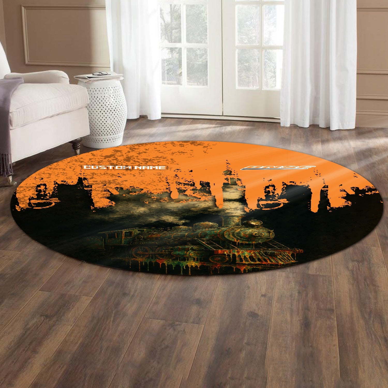 Railspirit Personalized BNSF Railway Round Mat Vintage Train Art Style Mat For Locomotive Fans