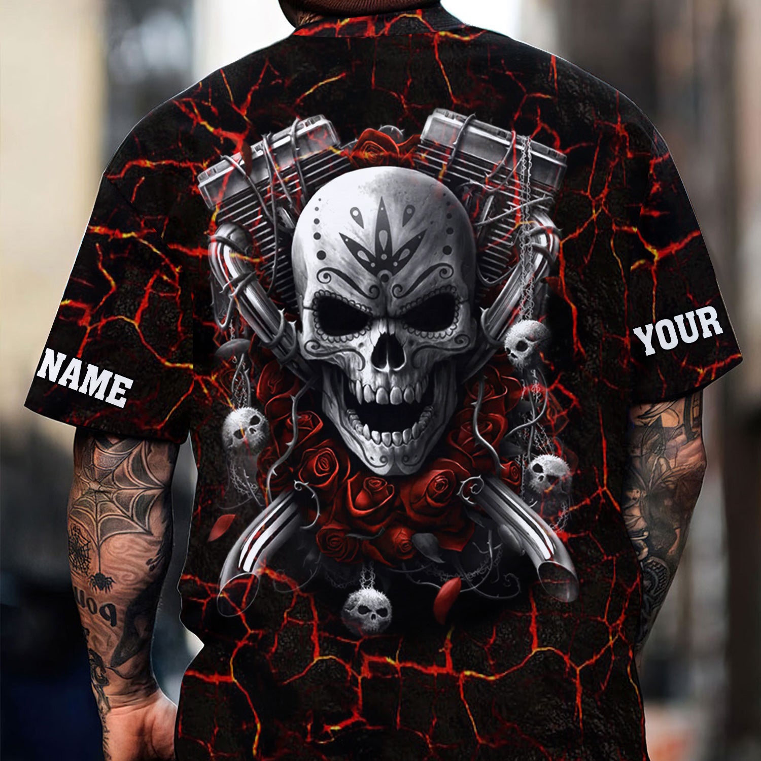 Custom Name Mechanic Shirt Machine Skull Flame Style T Shirt All Over Print
