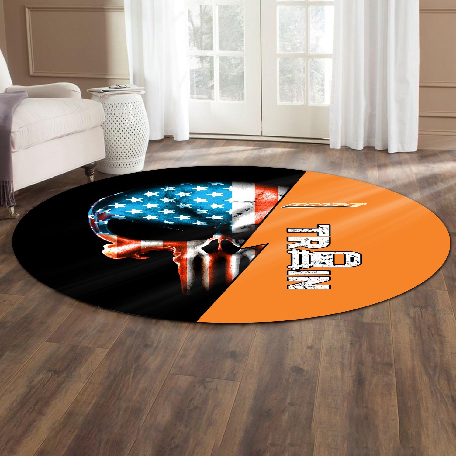Railspirit BNSF Railway Round Mat Train Skull American Flag Style Rug All Over Print