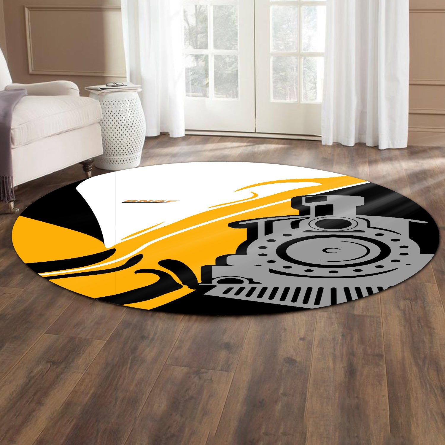Railspirit BNSF Railway Round Mat Flame-Inspired Style Mat Gift Idea For Train Lovers