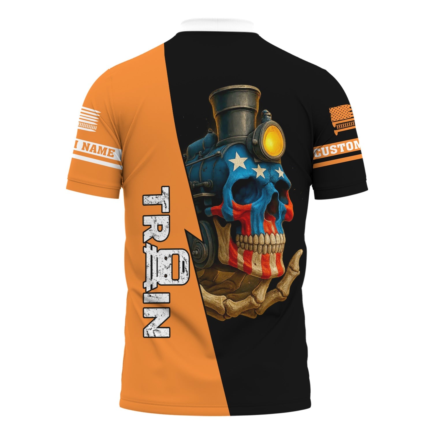 Railspirit Personalized BNSF Railway Polo Shirt Train Skull American Flag Shirt All Over Print