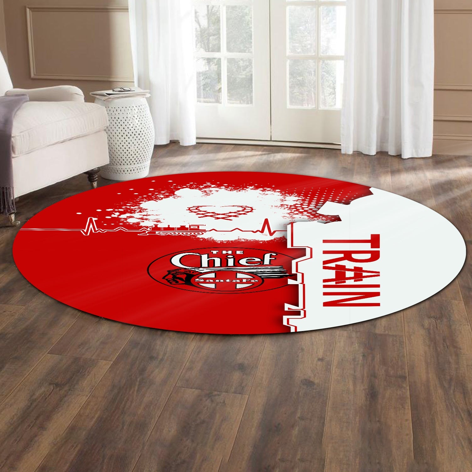 Railspirit The Chief Santa Fe Railroad Round Mat Engine Heartbeat and Track Love Style Mat Gift Idea For Train Lovers