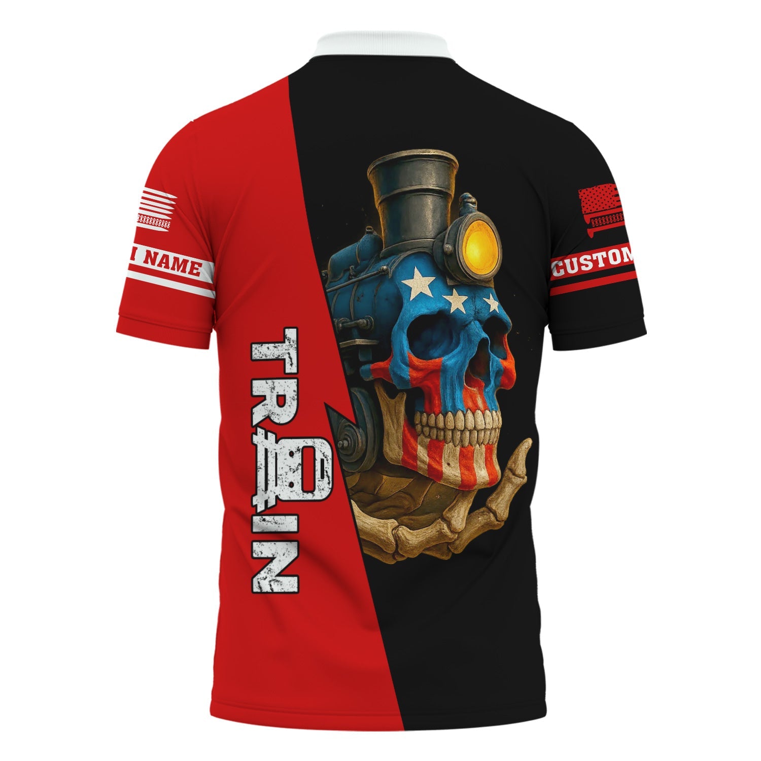 Railspirit Personalized The Chief Santa Fe Railroad Polo Shirt Train Skull American Flag Shirt All Over Print