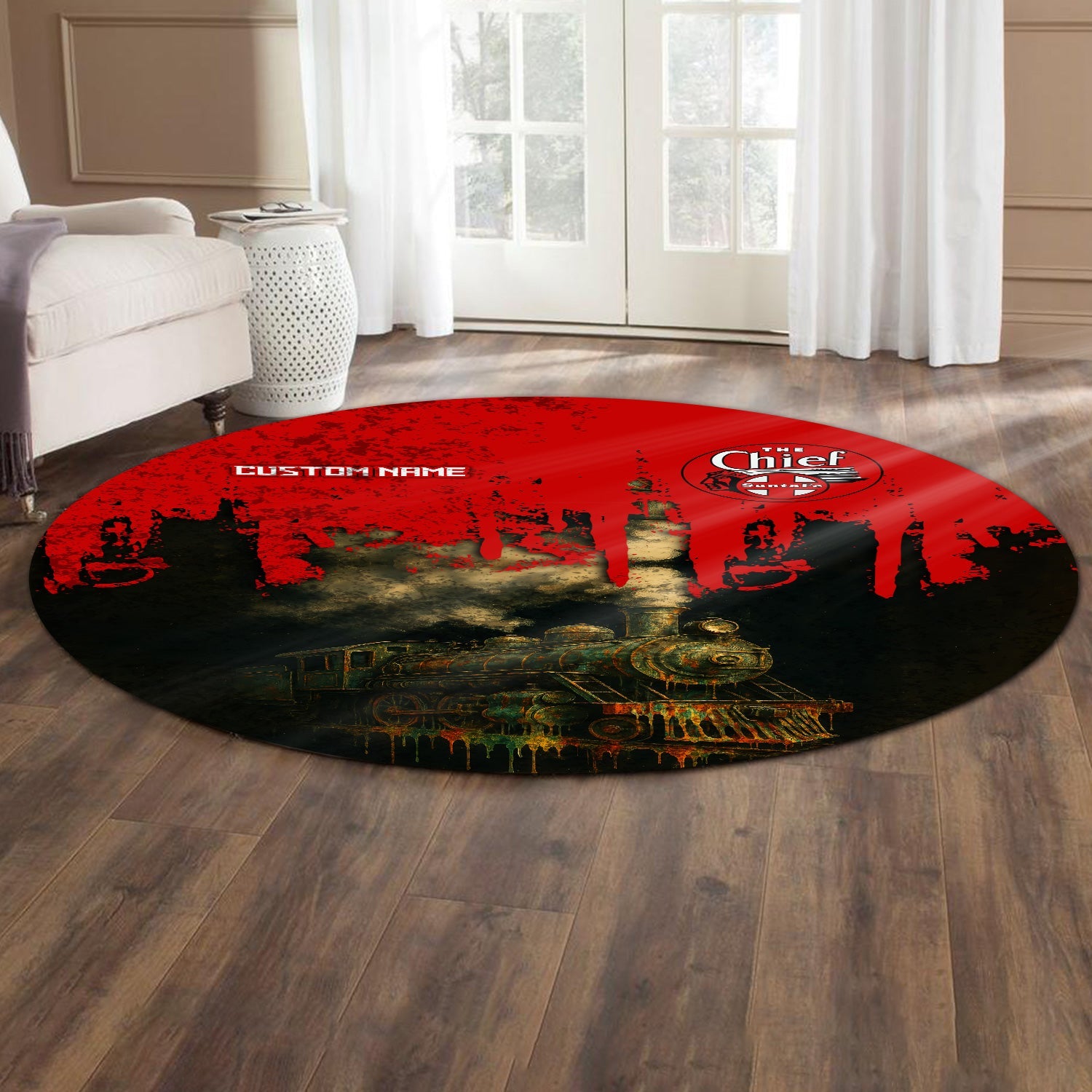 Railspirit Personalized The Chief Santa Fe Railroad Round Mat Vintage Train Art Style Mat For Locomotive Fans