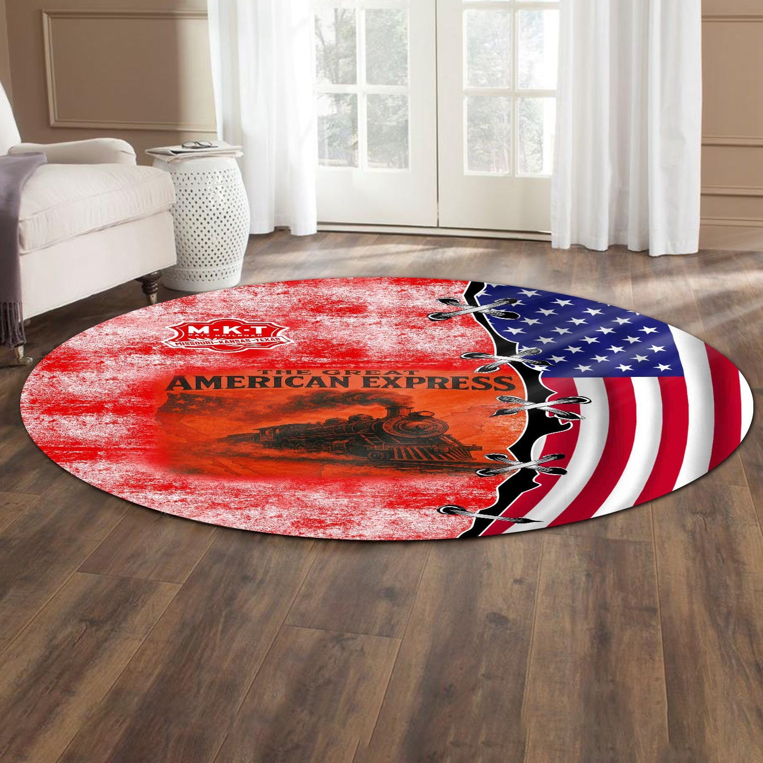 Railspirit Katy Railroad Round Mat Retro American Express Train With USA Flag Round Mat