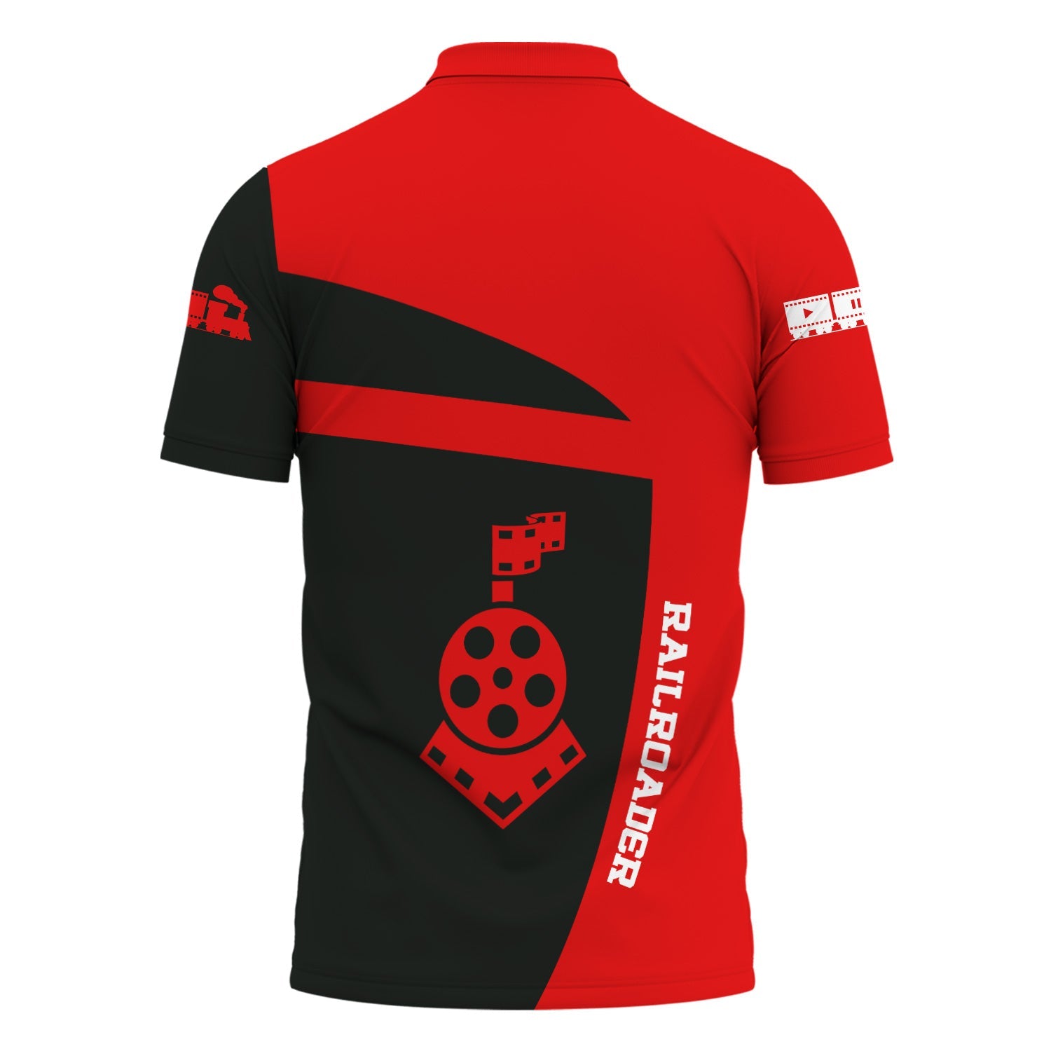 Railspirit Personalized Katy Railroad Polo Shirt All Aboard Steam Train Movie Projector Style Shirt