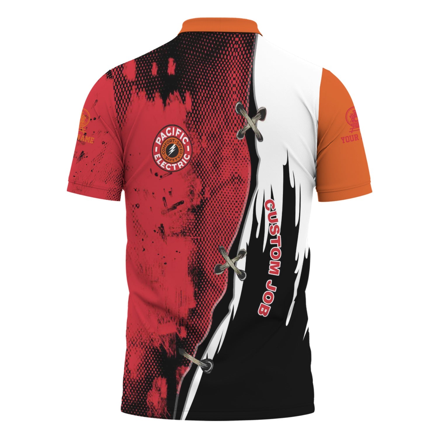 Railspirit Personalized Pacific Electric Railroad Polo Shirt Retro Stitches Design with Custom Position Train Shirt