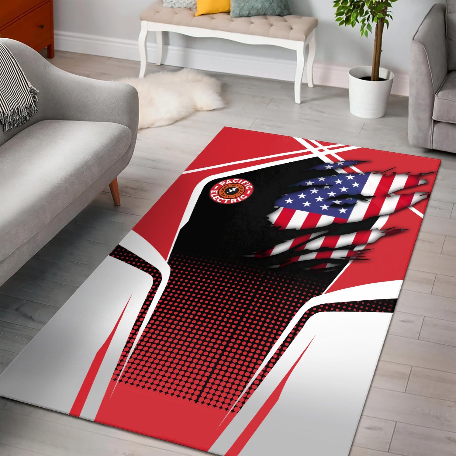 Railspirit Personalized Pacific Electric Railroad Area Rug American Eagle Vintage Train Rug