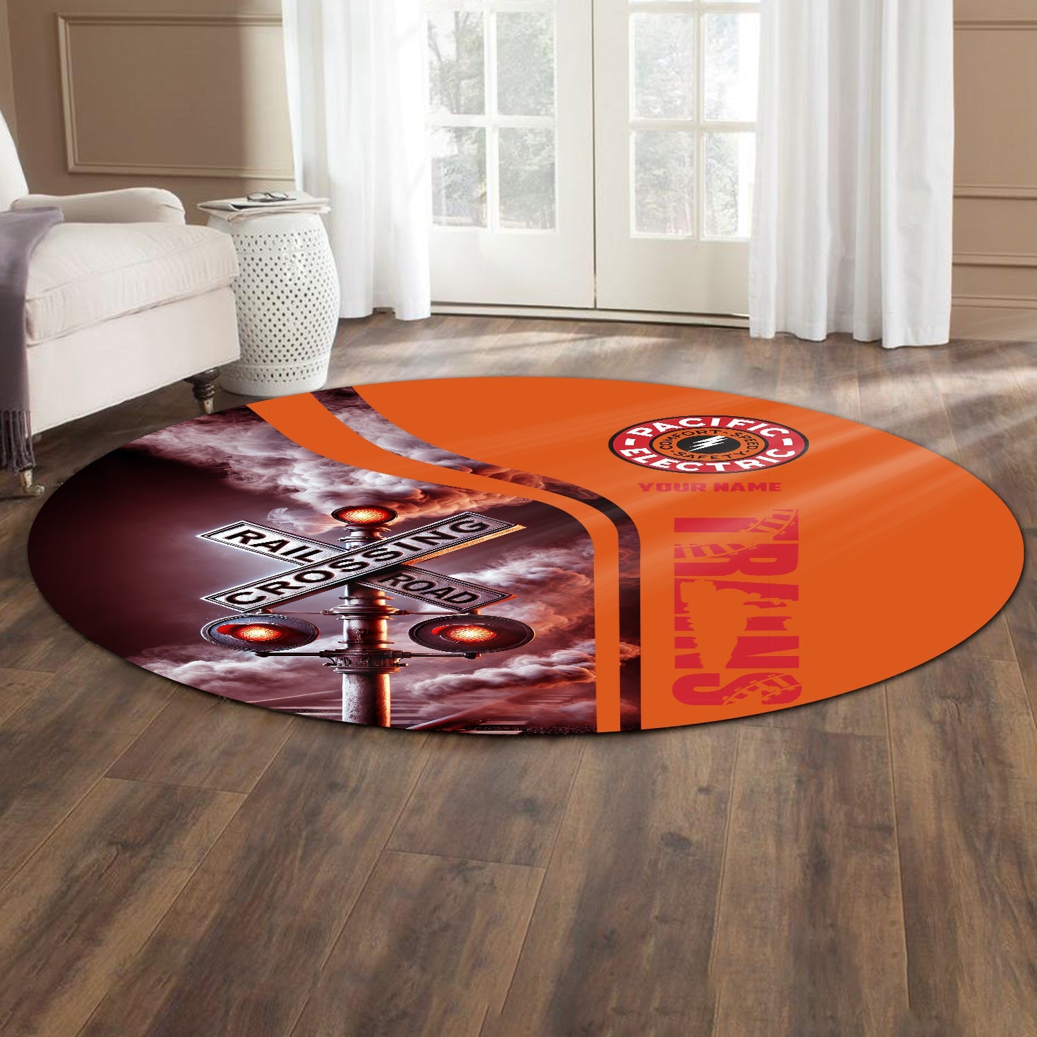 Railspirit Personalized Pacific Electric Railroad Round Mat Railroad Crossing Sign Mat All Over Print