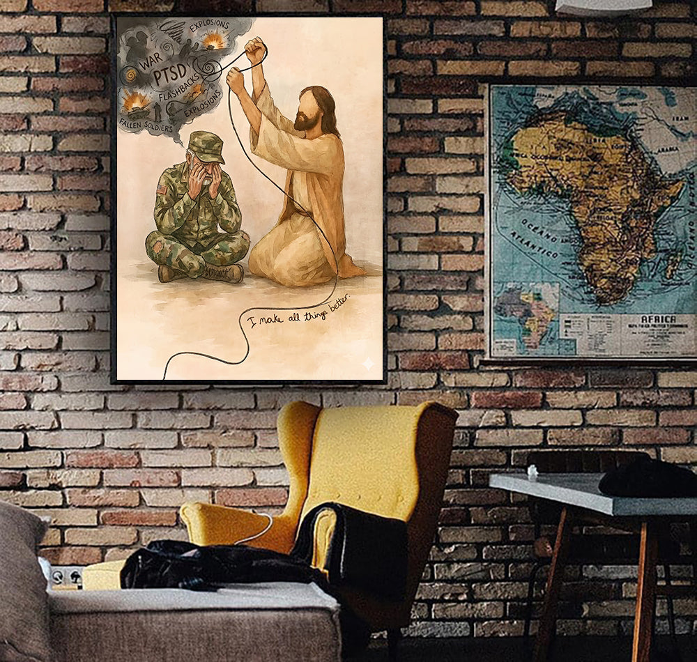 Jesus Healing PTSD Veteran Wall Art Canvas, Christian Mental Health Artwork, Faith Based Healing Print, Gift for Veterans, Religious Home Decor