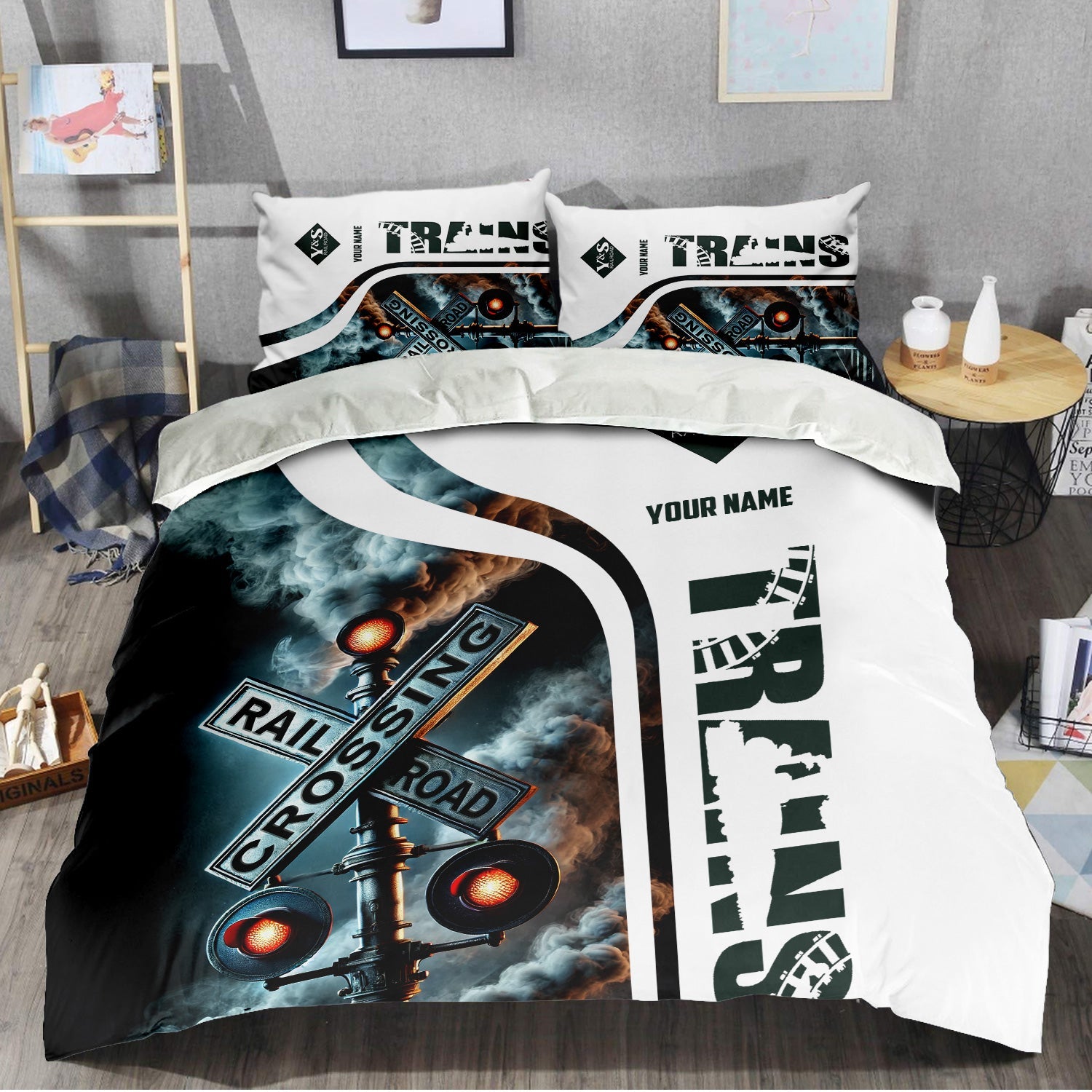 Railspirit Personalized Youngstown & Southern Railroad Bedding Set Railroad Crossing Sign Bedding Set All Over Print