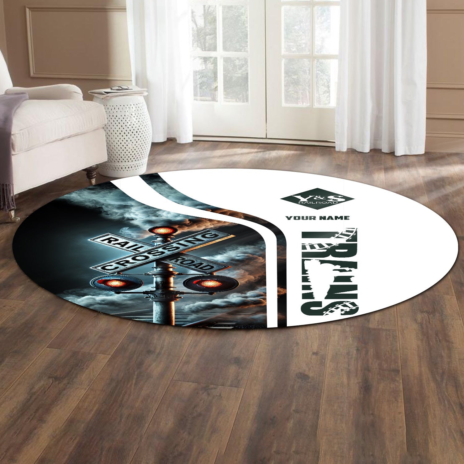 Railspirit Personalized Youngstown & Southern Railroad Round Mat Railroad Crossing Sign Mat All Over Print
