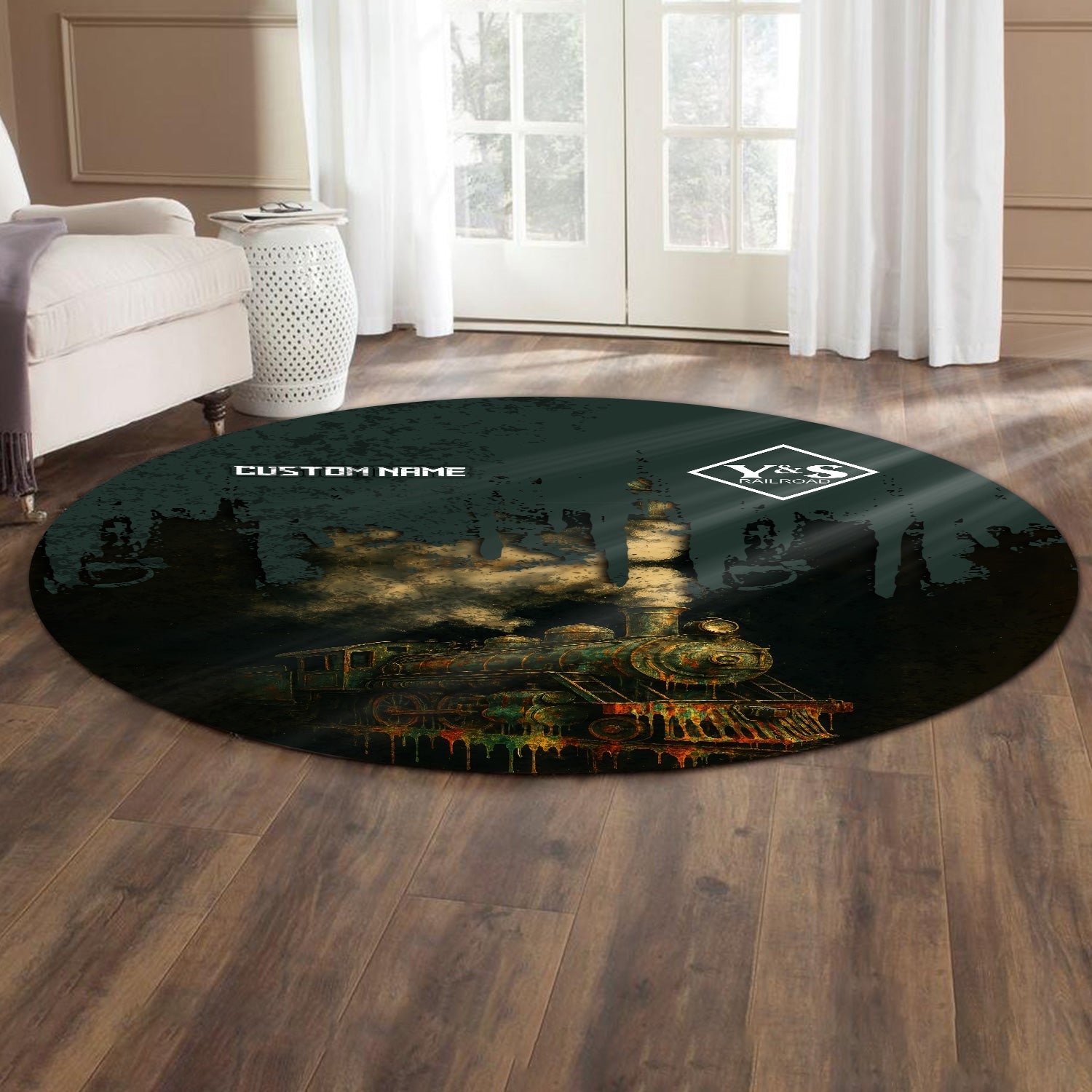 Railspirit Personalized Youngstown & Southern Railroad Round Mat Vintage Train Art Style Mat For Locomotive Fans