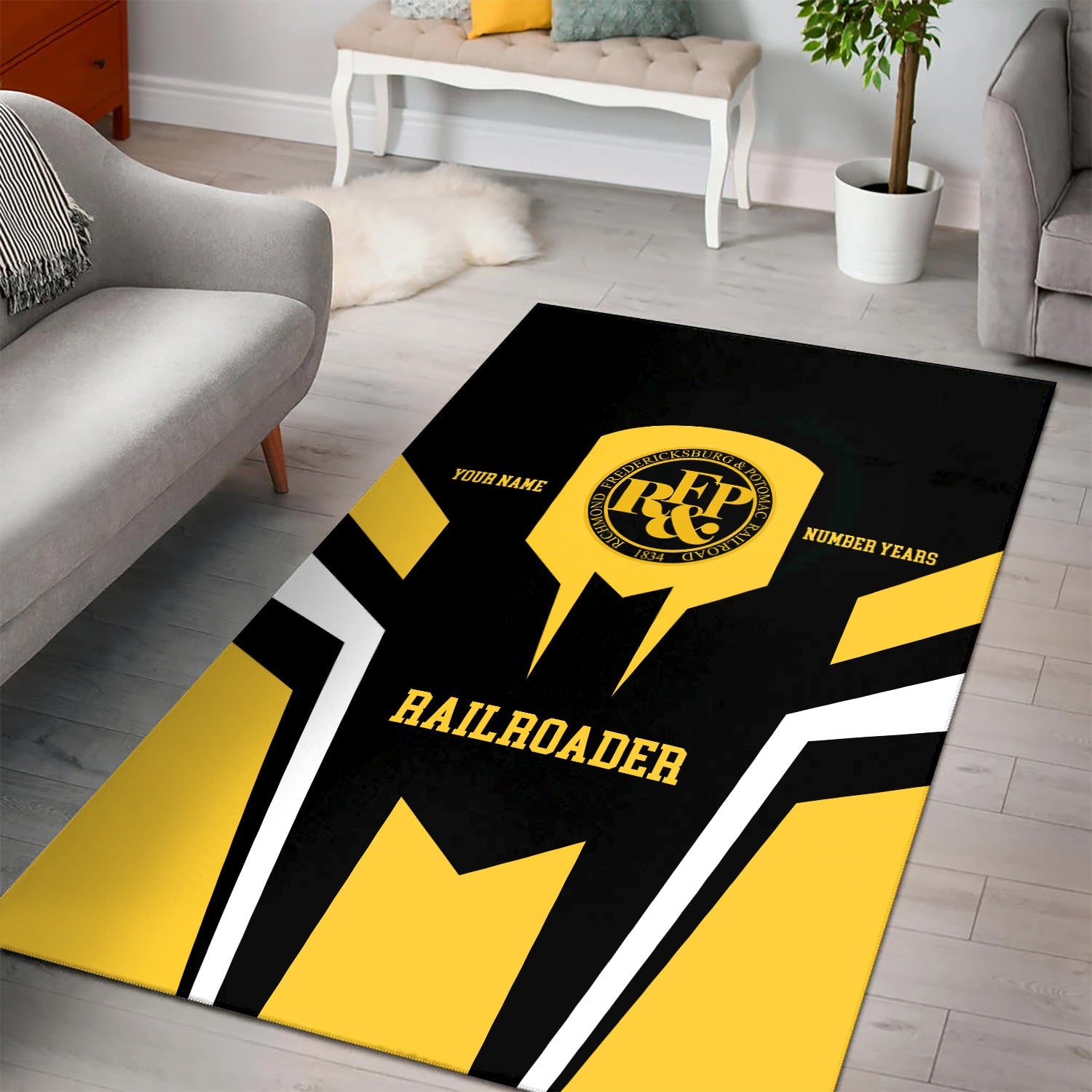 Railspirit Personalized Richmond, Fredericksburg And Potomac Railroad Area Rug Custom Year Railroader Rug Gift Idea For Train Lover