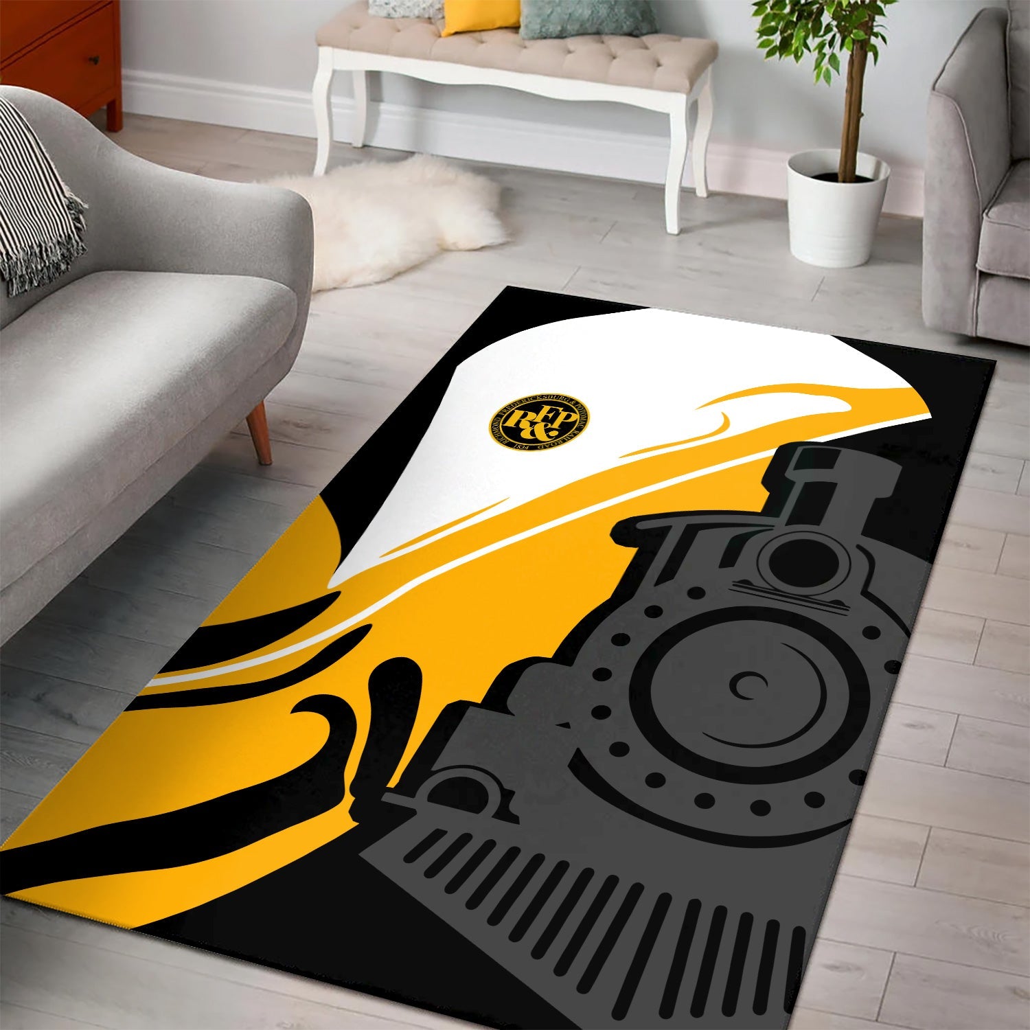 Railspirit Richmond, Fredericksburg And Potomac Railroad Area Rug Flame-Inspired Style Rug Gift Idea For Train Lovers