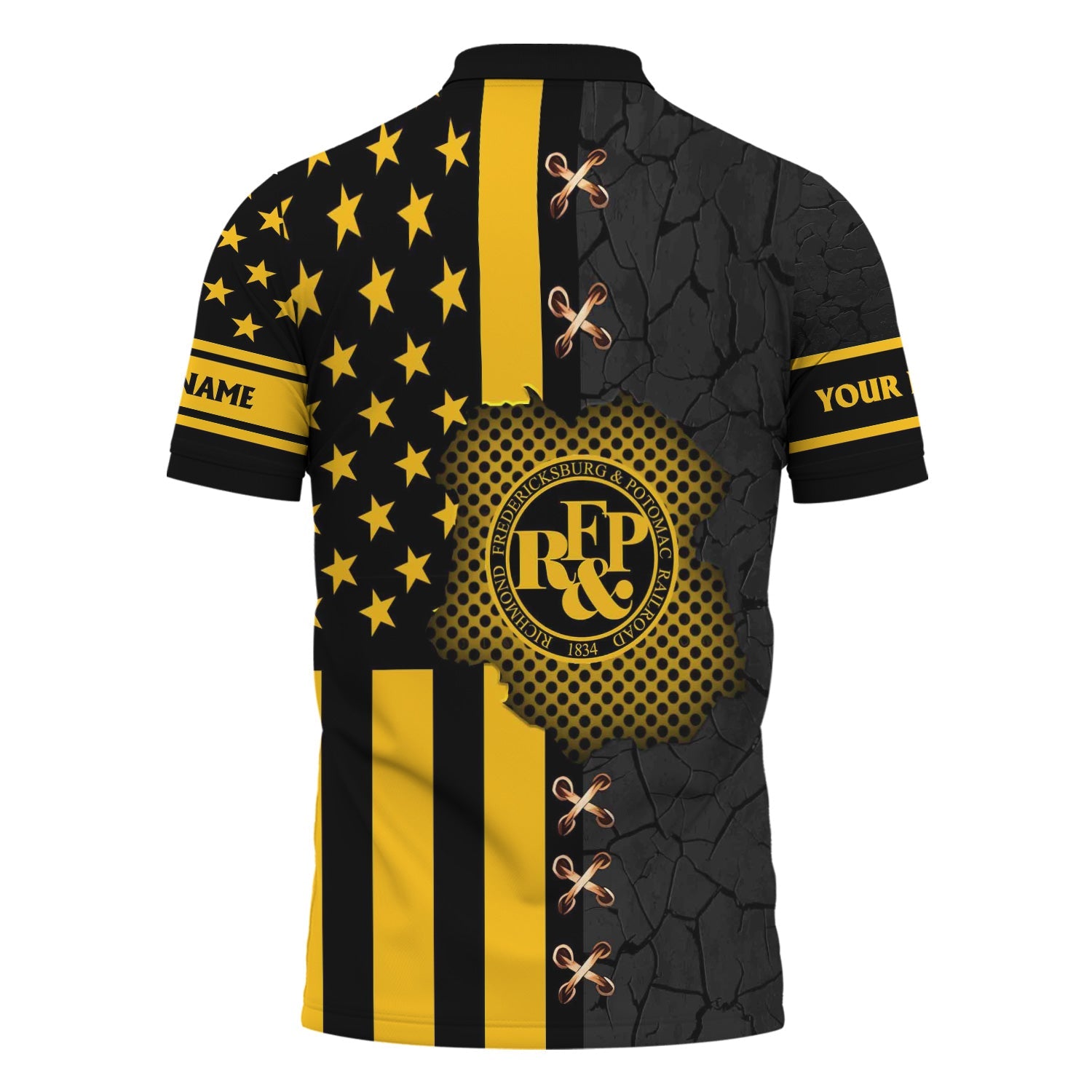 Railspirit Personalized Richmond, Fredericksburg And Potomac Railroad Polo Shirt American Flag with Crack Effect Train Shirt