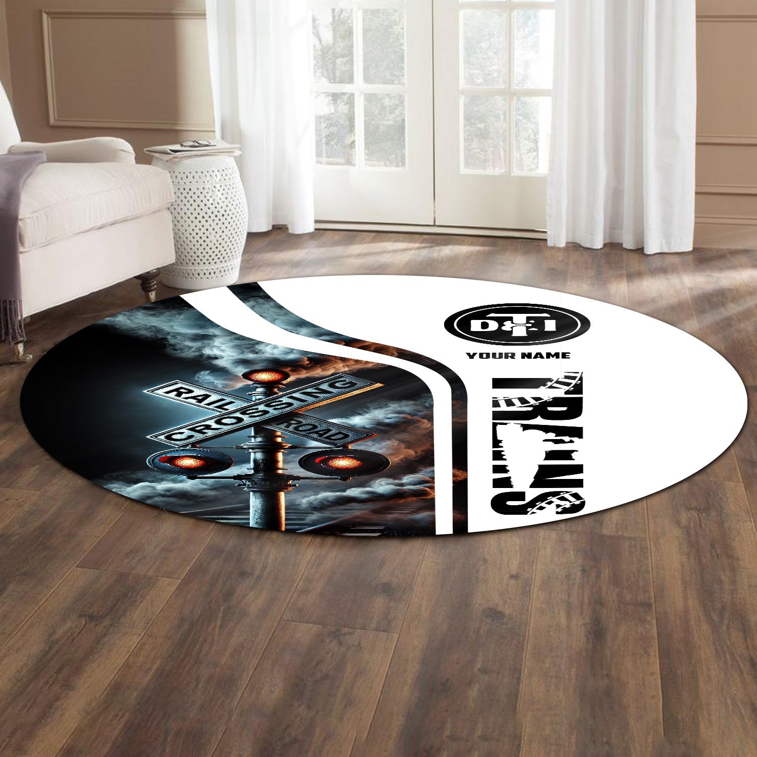 Railspirit Personalized Detroit Toledo And Ironton Railroad Round Mat Railroad Crossing Sign Mat All Over Print