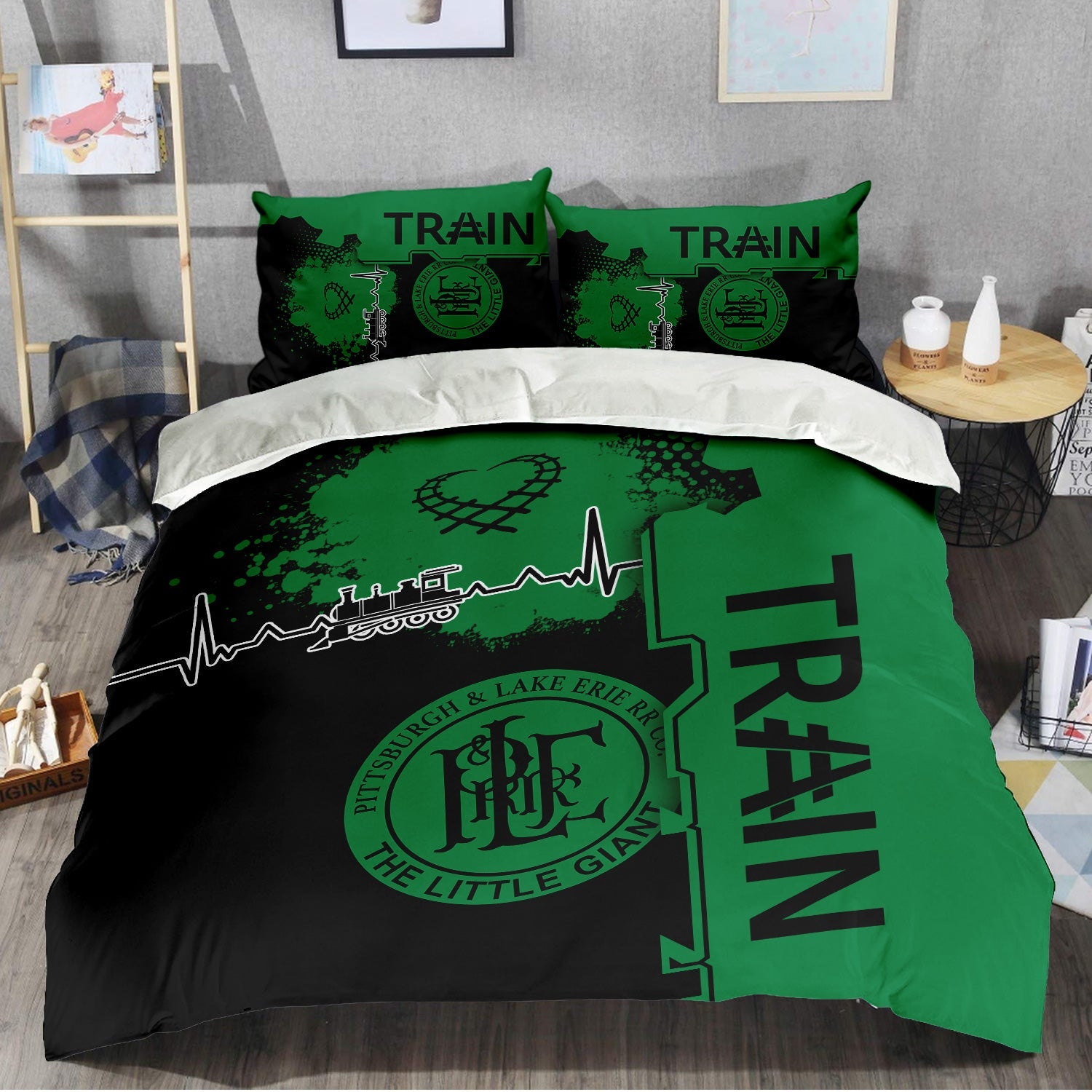 Railspirit Pittsburgh And Lake Erie Railroad Bedding Set Engine Heartbeat and Track Love Style Bedding Set Gift Idea For Train Lovers